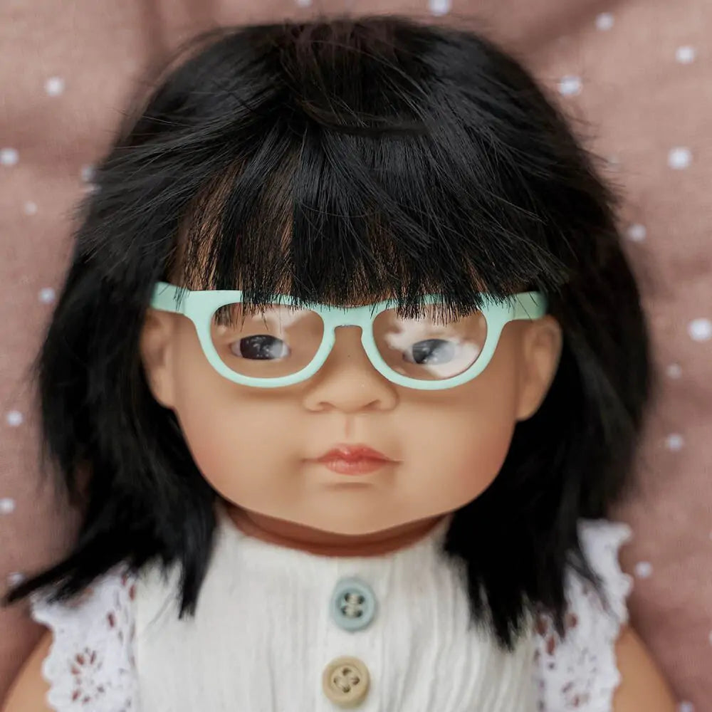 Miniland Baby Doll Asian Girl with Glasses 15''