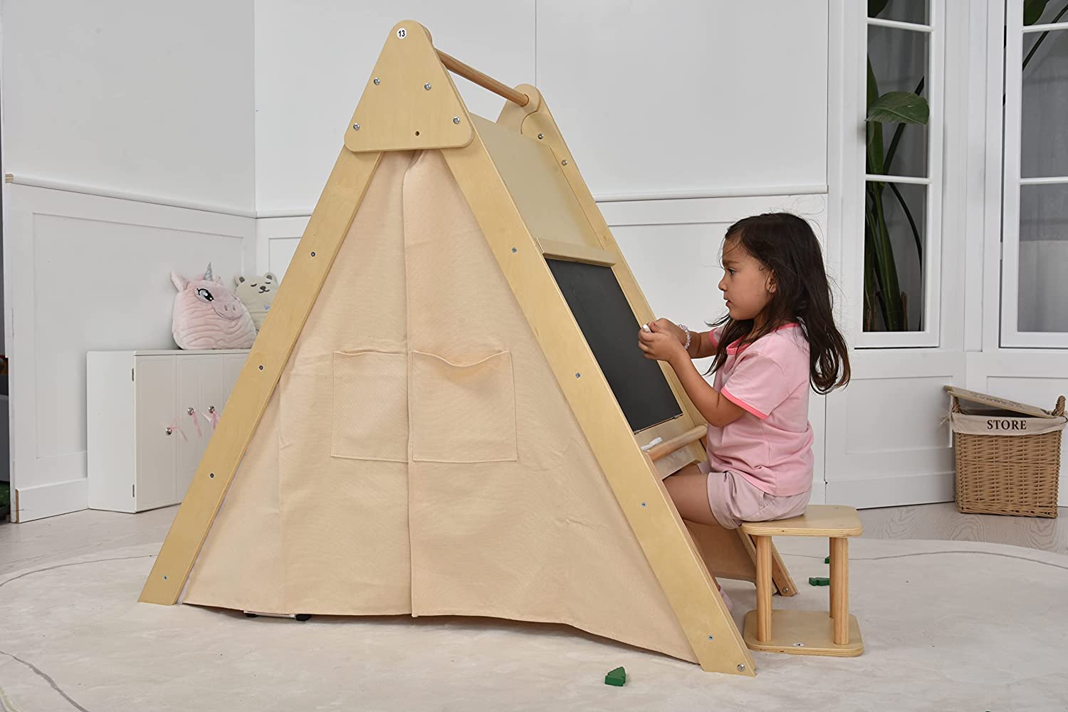 Oak - Wood Learning Tent and Climber with Desk and Chair