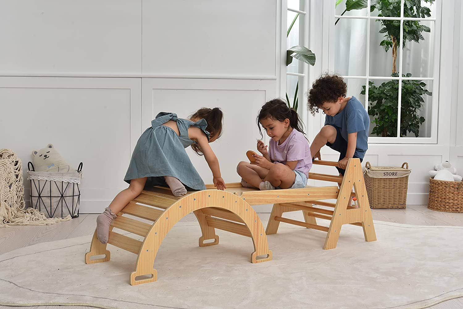 Maple - Wood Small Triangle Climbing Set with Ladder Slide and Rocker