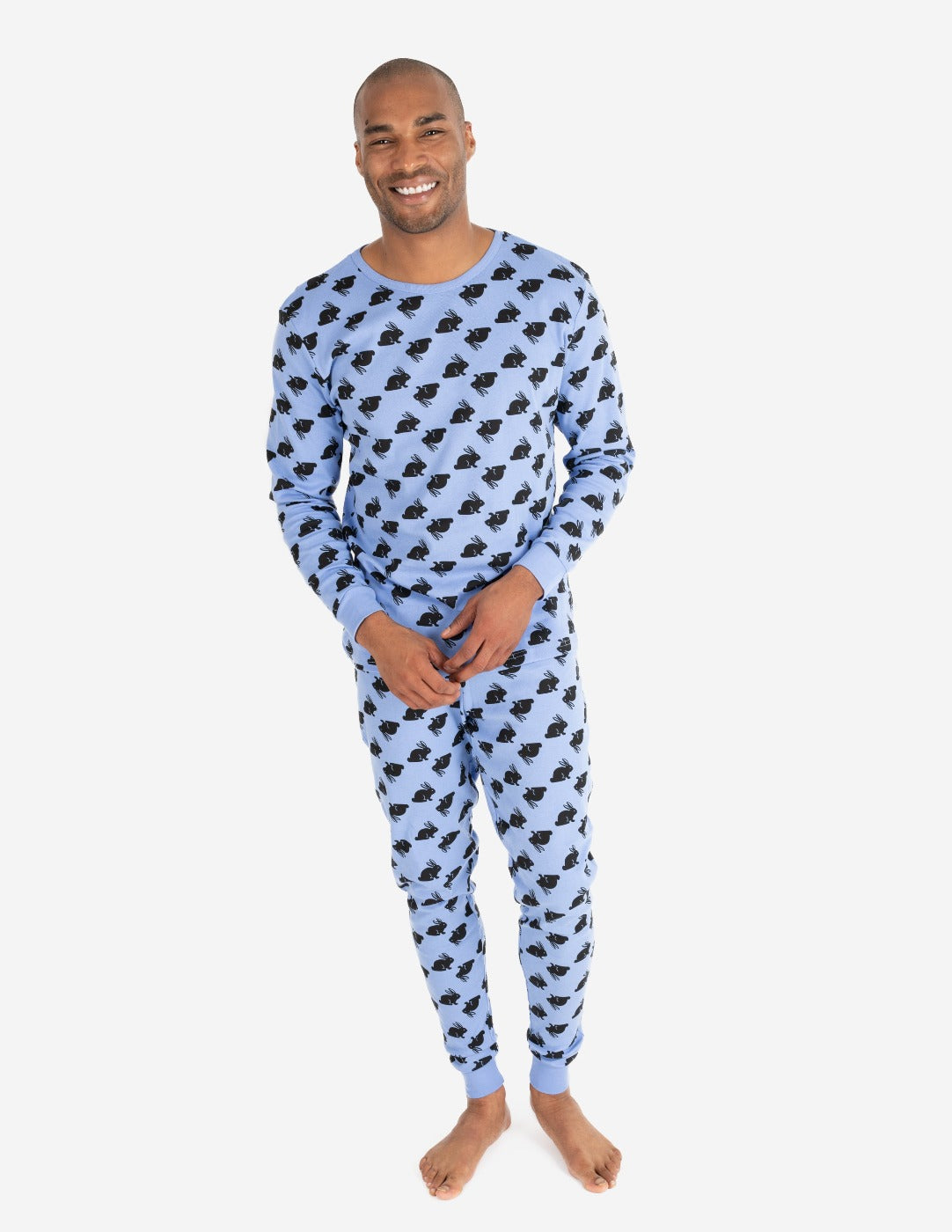 Mens Blue Cotton Bunny Pajamas