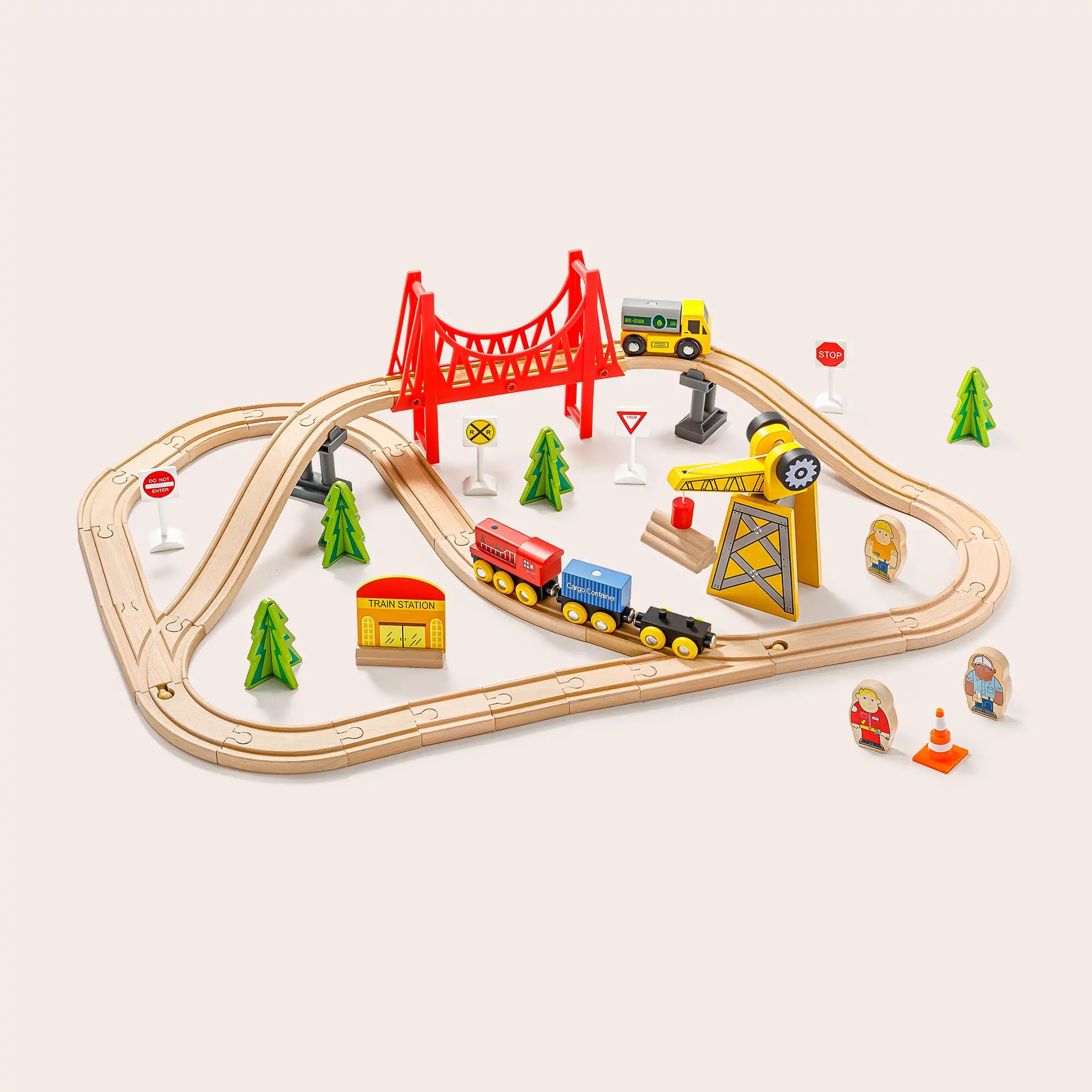 Tiny Land® Wooden Track Trains 55 Pcs