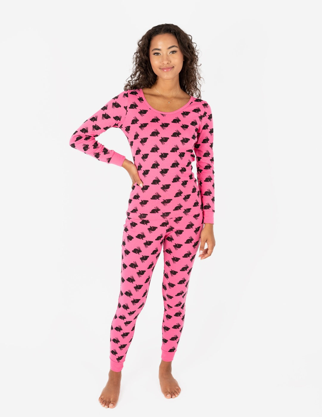 Women's Hot Pink Cotton Bunny Pajamas