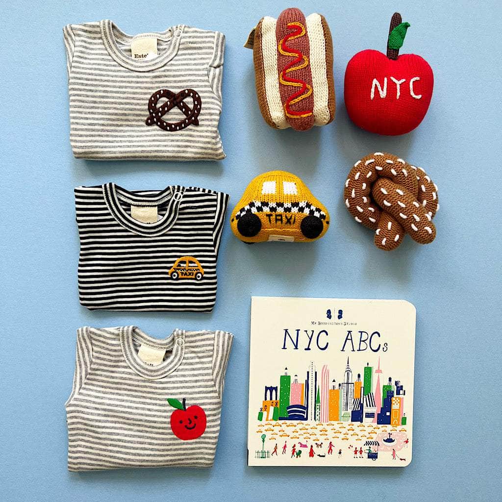 Organic Baby Gift Set - New York Onesie, Bib & NYC Rattle Toys
