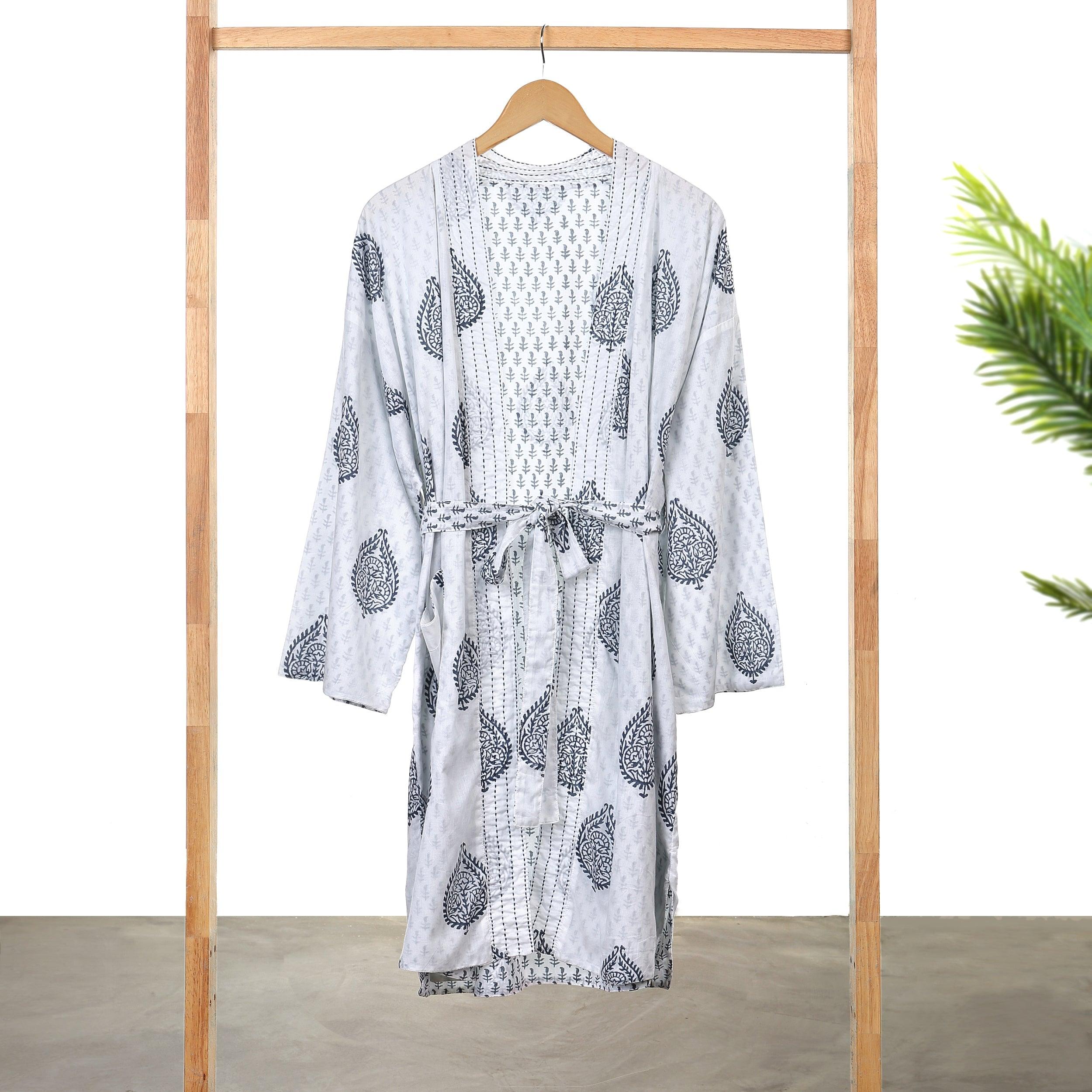 Block Printed Reversible Blue Robe - Fort - Why and Whale