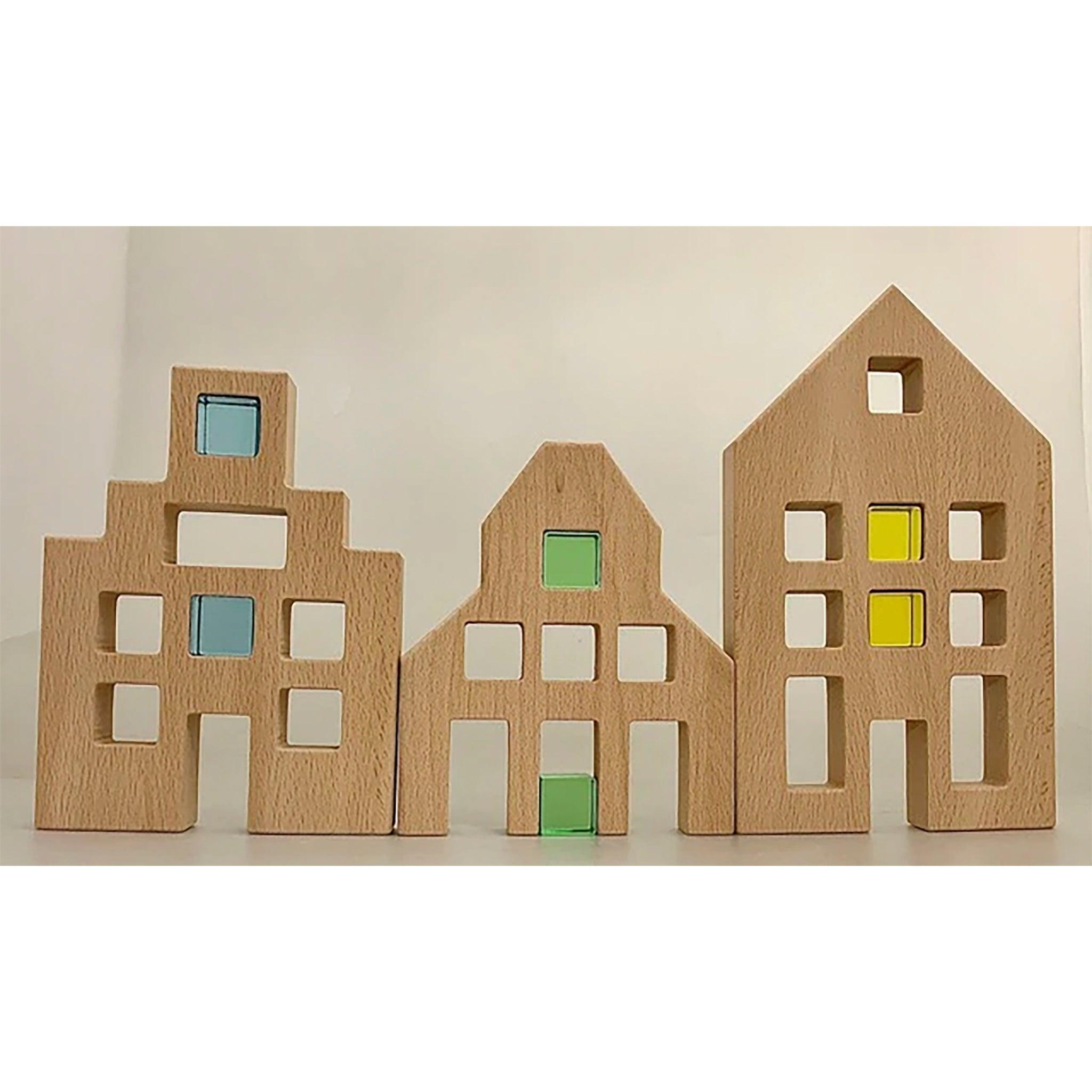 Gem and Lucite blocks Lucite Wood Houses 3pc - Why and Whale