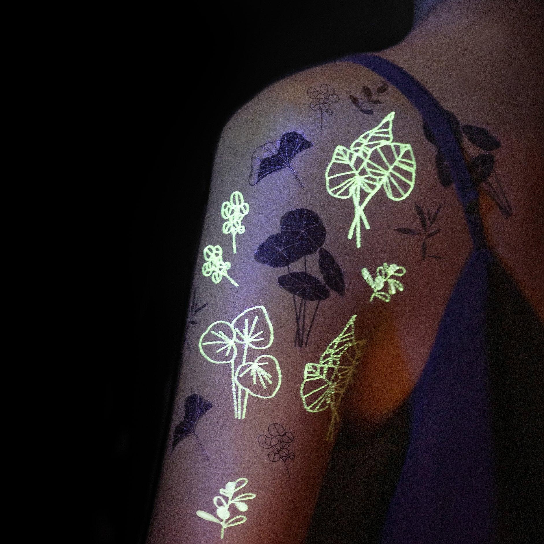 Glowing Garden (Glow in the Dark) Tattoo Sheet, Set of 2 - Why and Whale