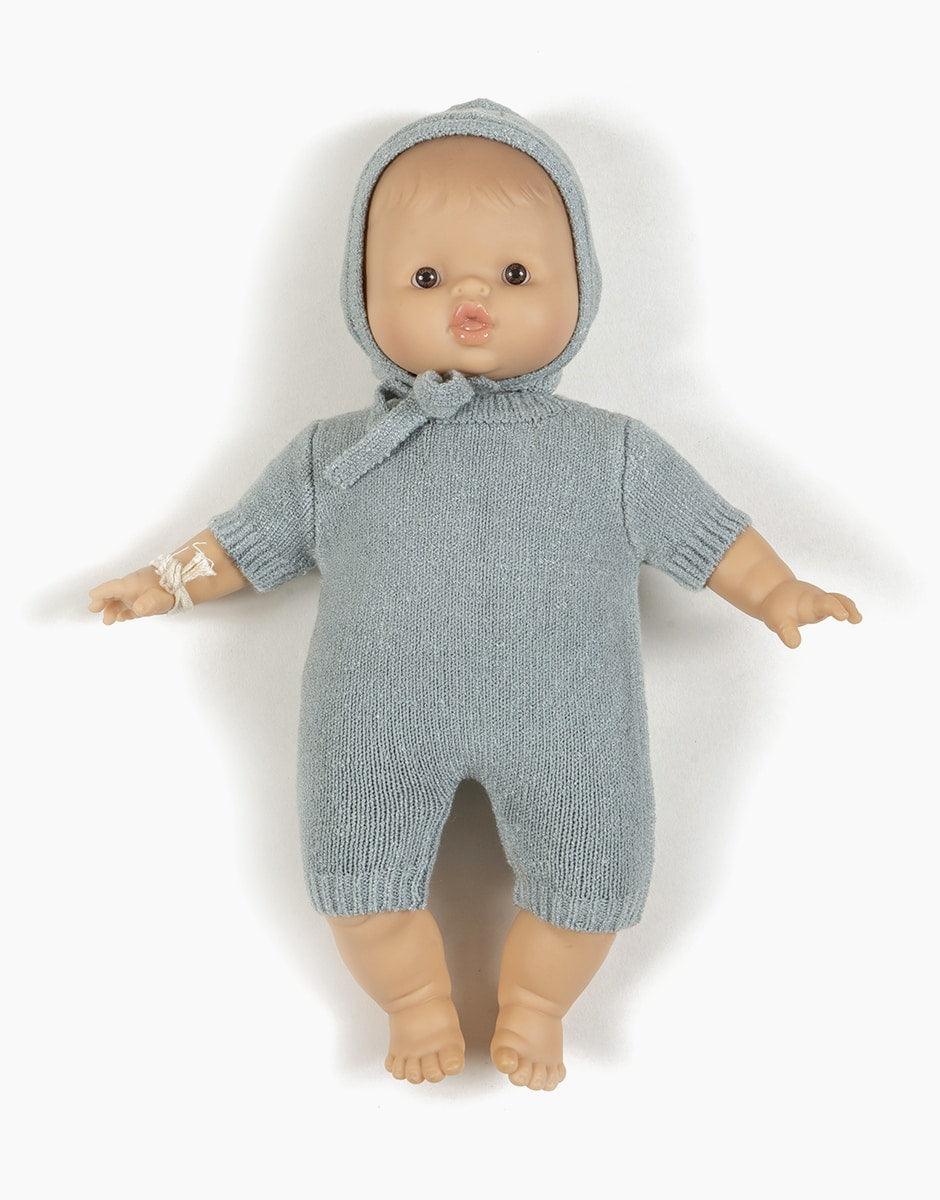 Minikane Babies Félix romper for 11in Dolls, blue silver knit - Why and Whale