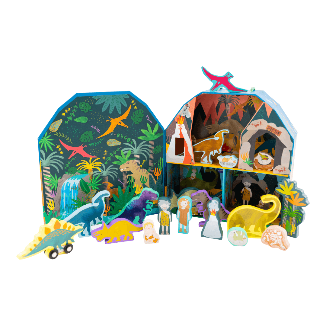 Playbox with Wooden Pieces, Dinosaur - Why and Whale