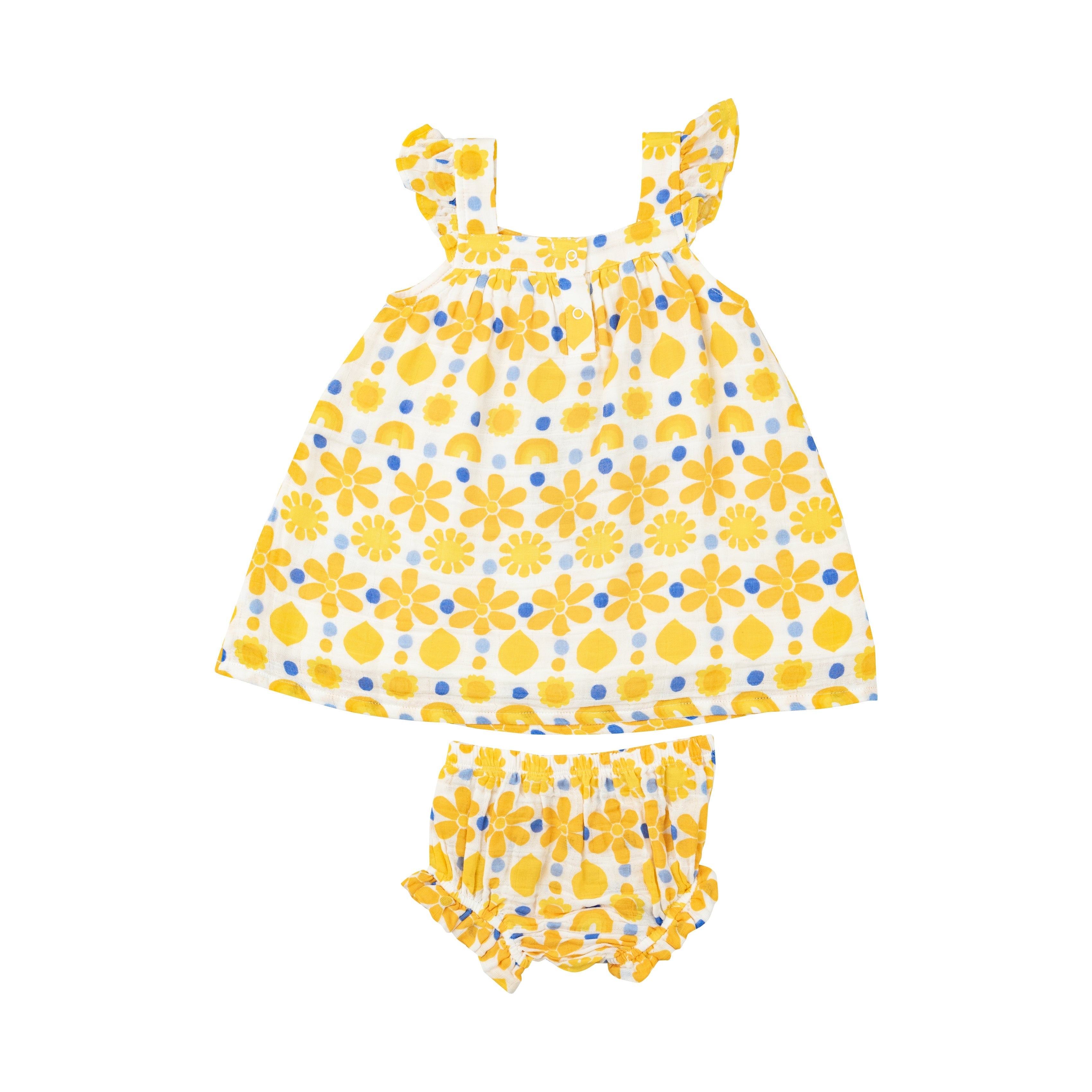 Sundress & Diaper Cover - Sunny Lemon Geo