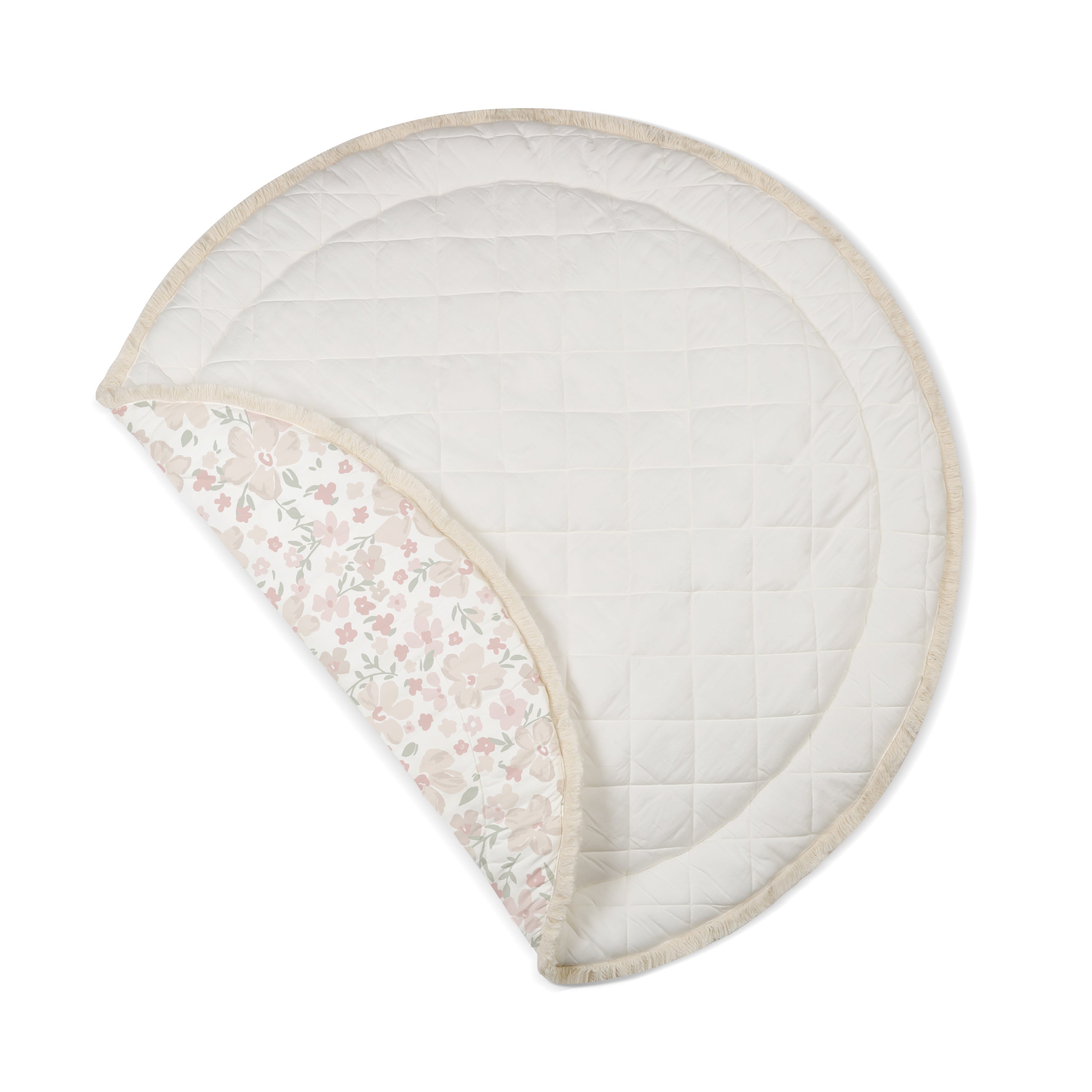 Organic Cotton Quilted Reversible Play Mat - Blossom  / Ivory