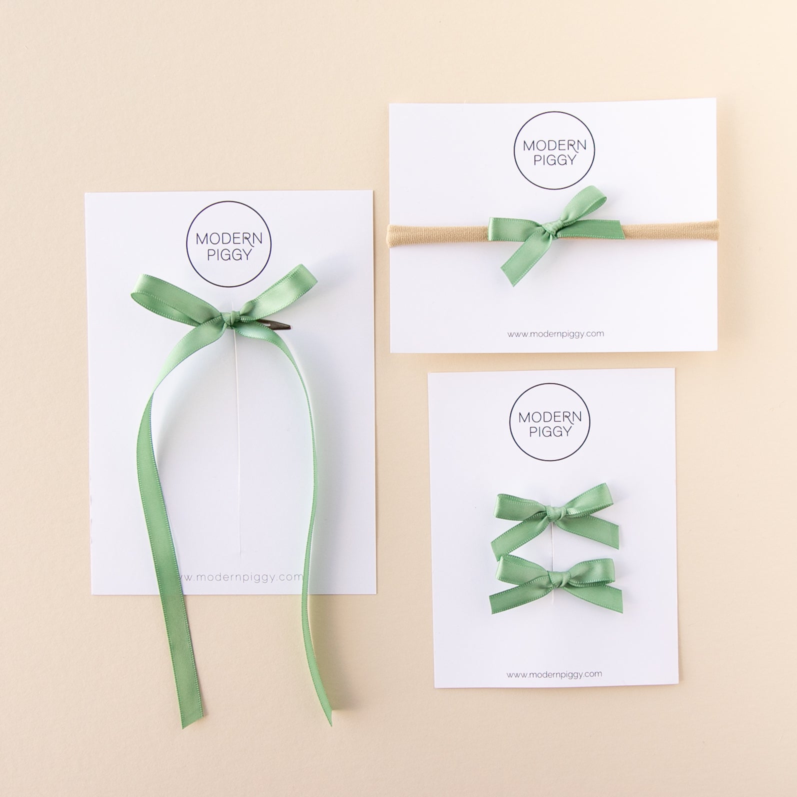 Sage | Mini Ribbon Bow Set