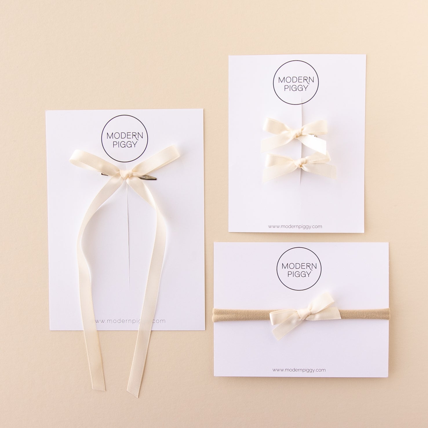 Ivory | Mini Ribbon Bow - Nylon Headband