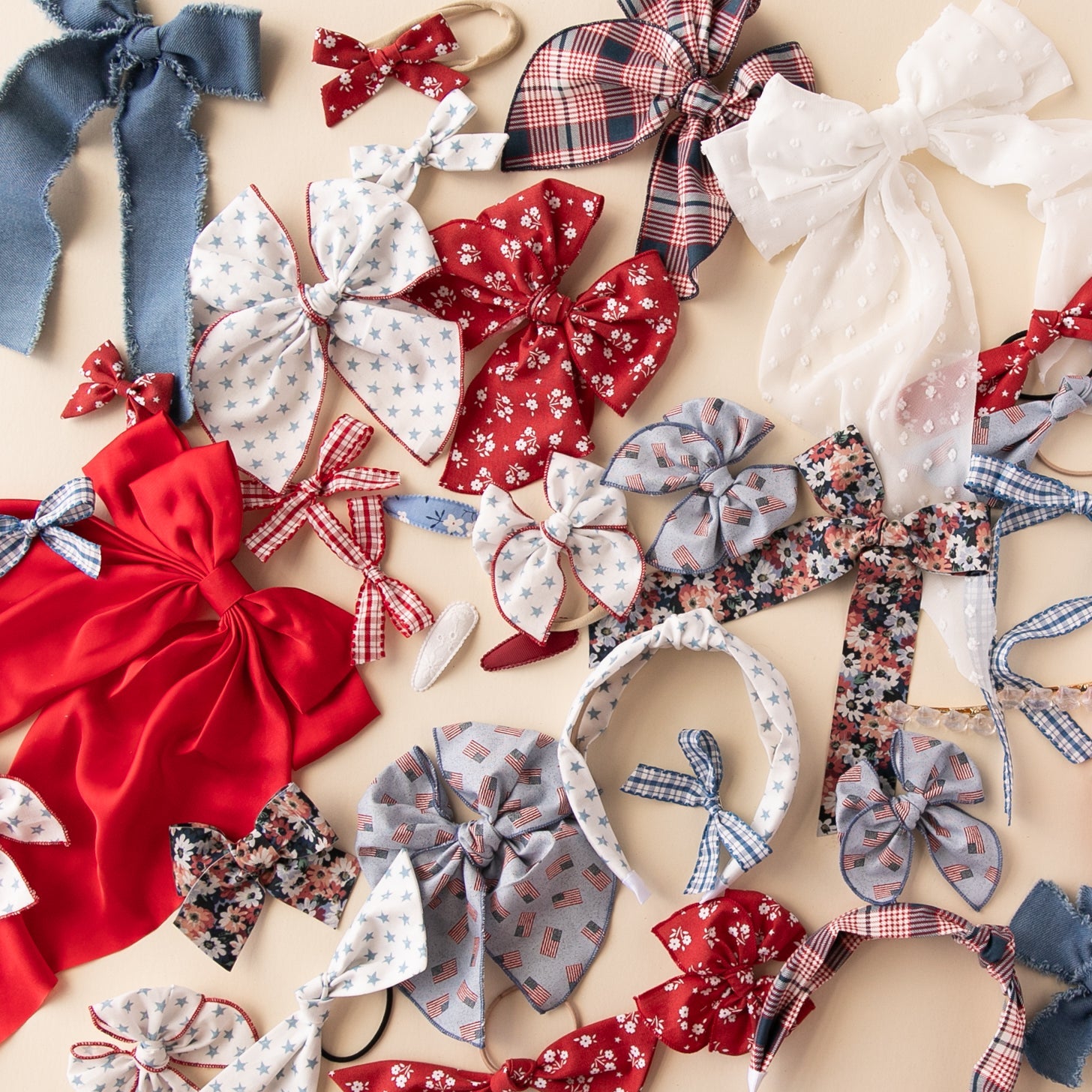 Picnic - Blue | Pigtail Set - Ribbon Bow