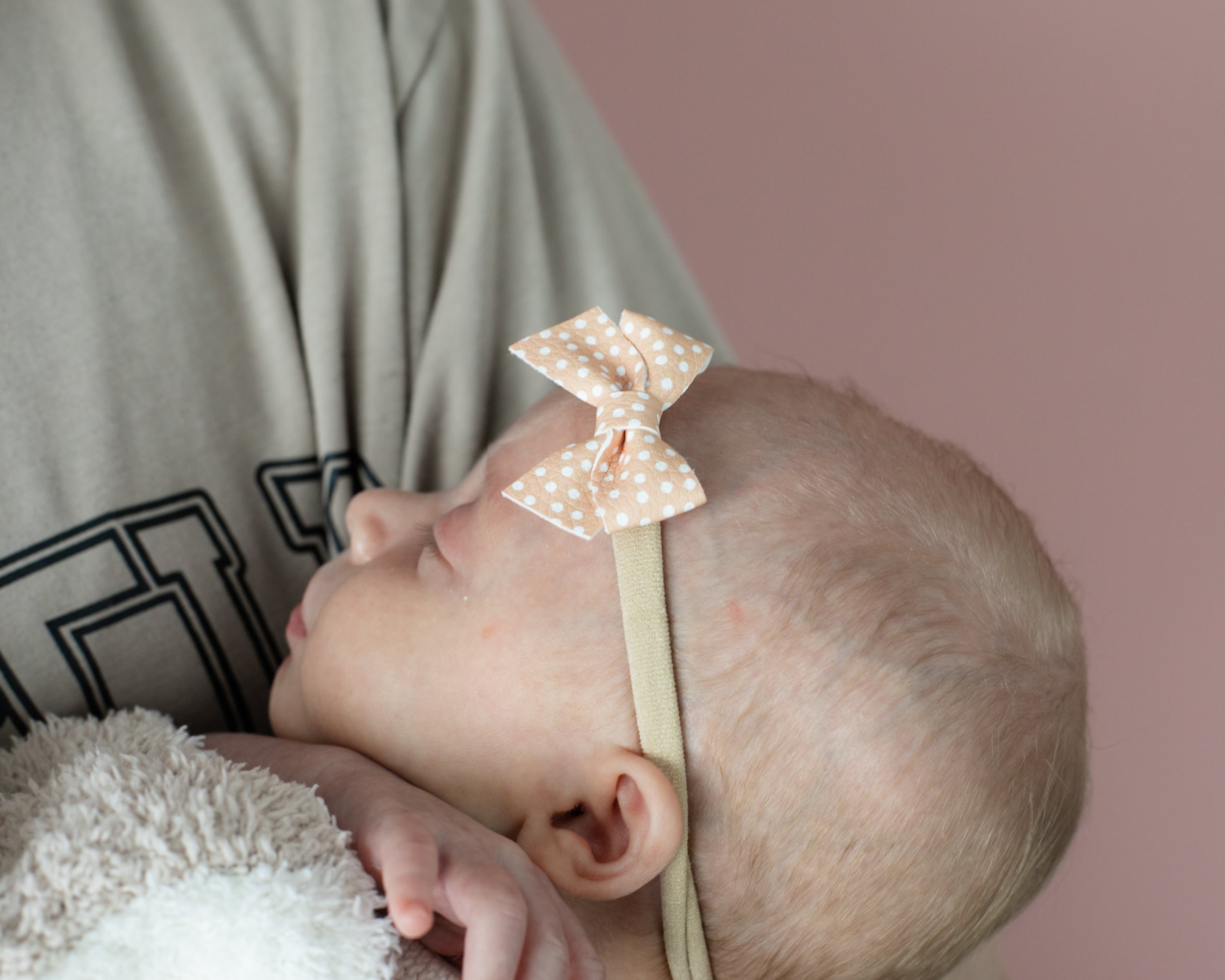 Peach Polka | Leather Baby Bow