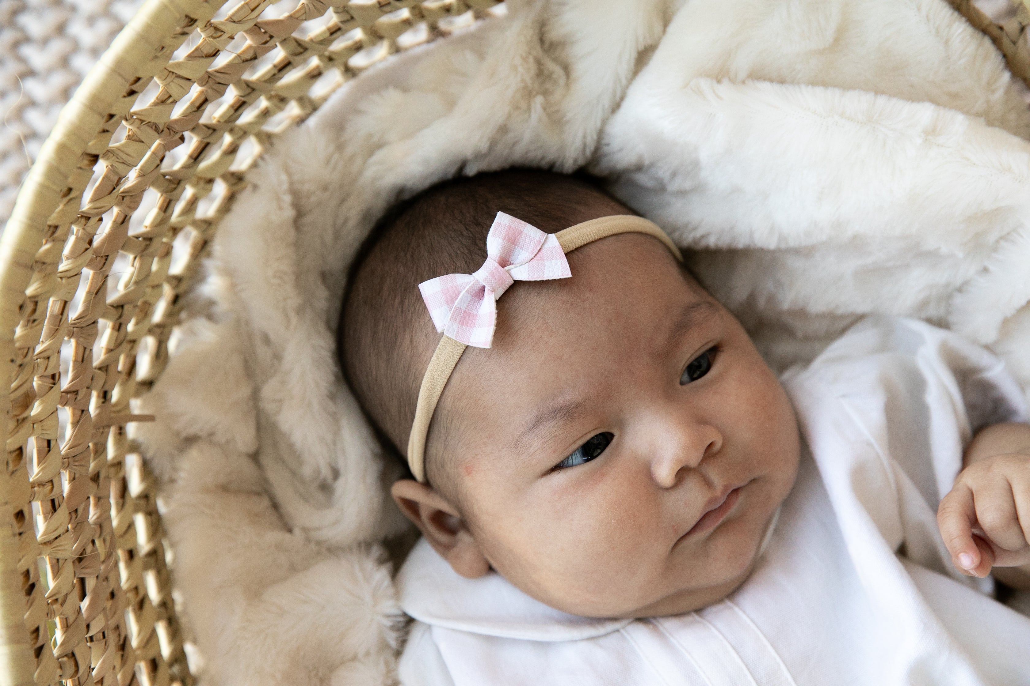 Petal Gingham | Leather Baby Bow