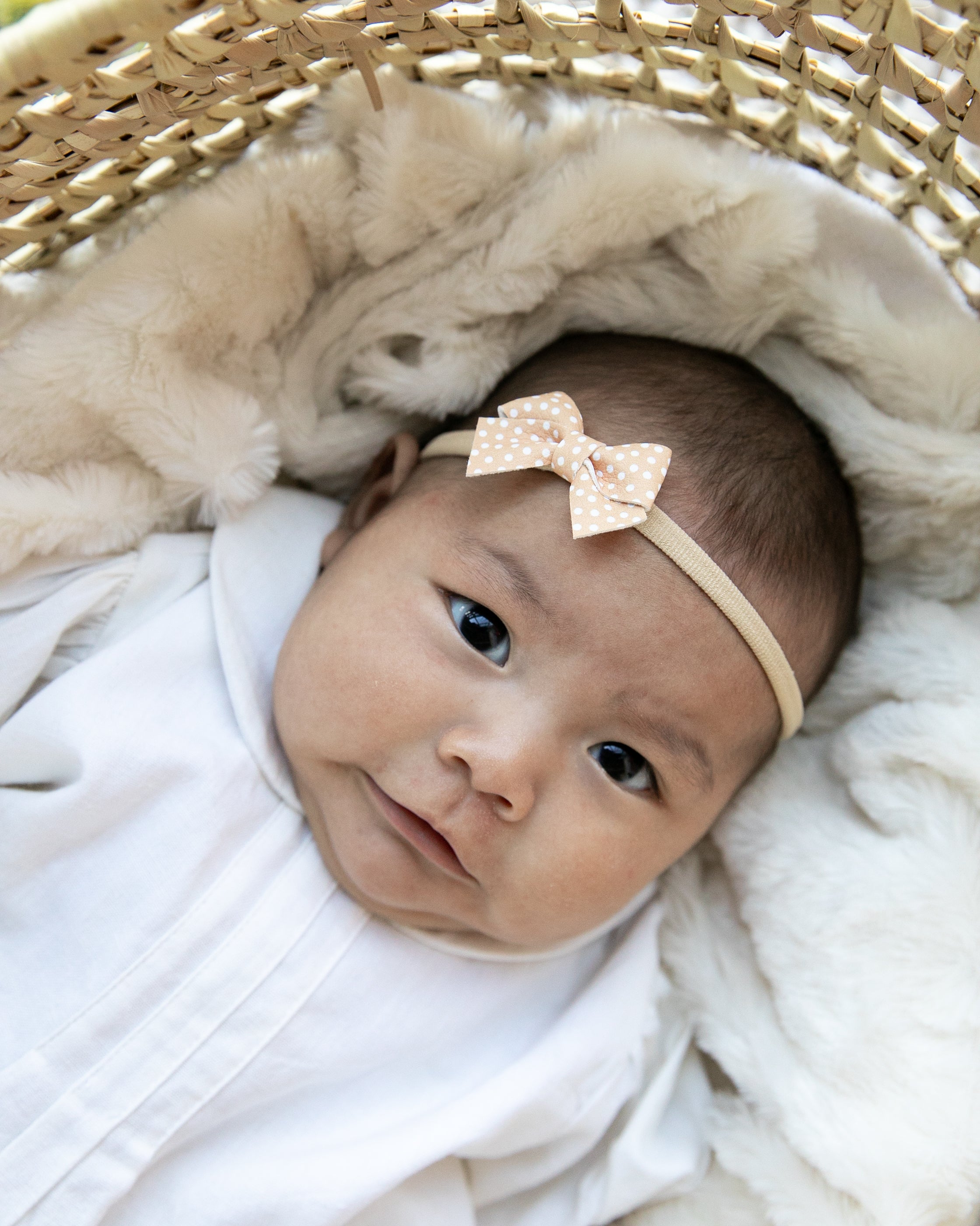 Peach Polka | Leather Baby Bow