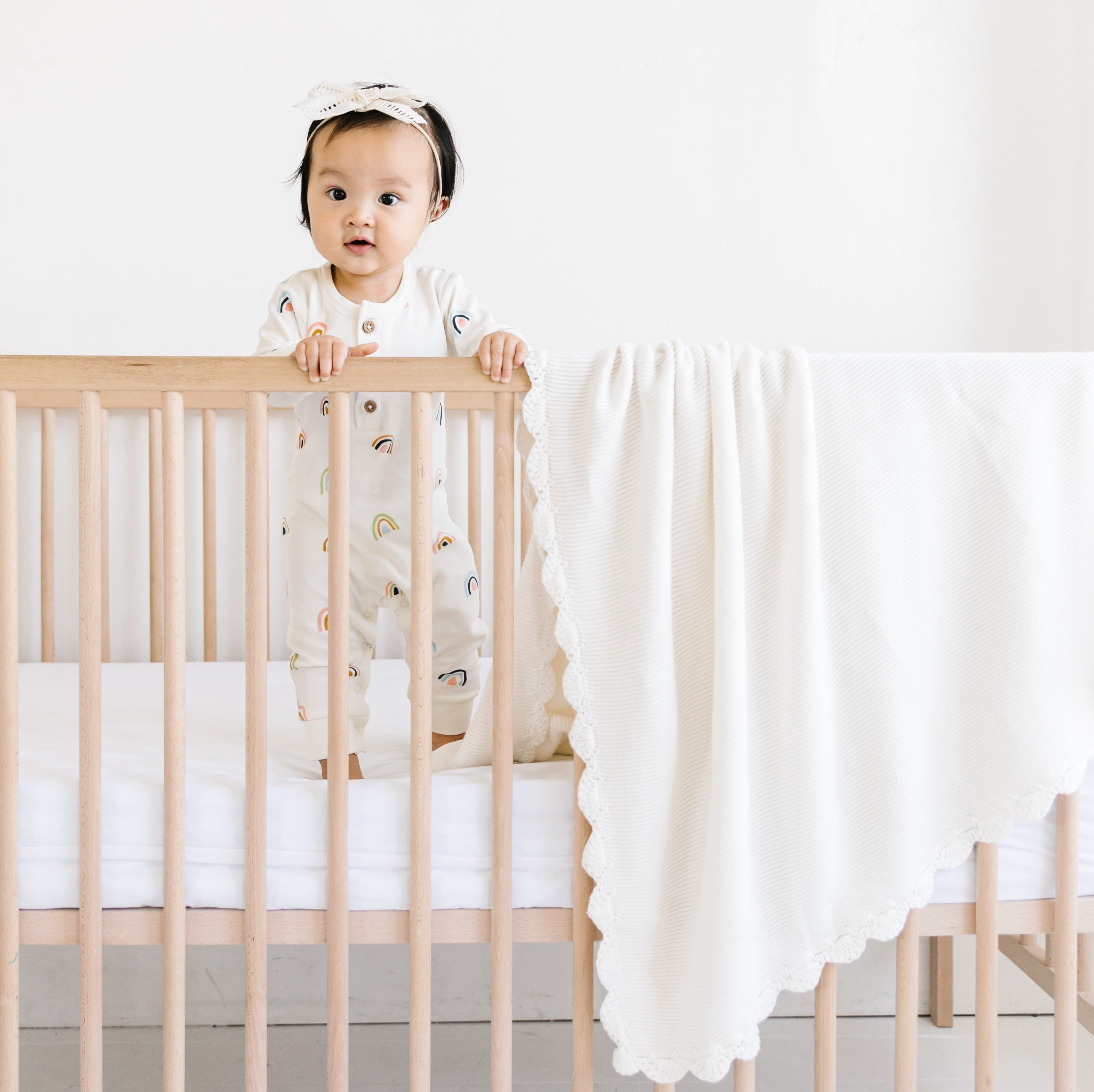 Organic Cotton Scalloped Baby Blanket - Ivory