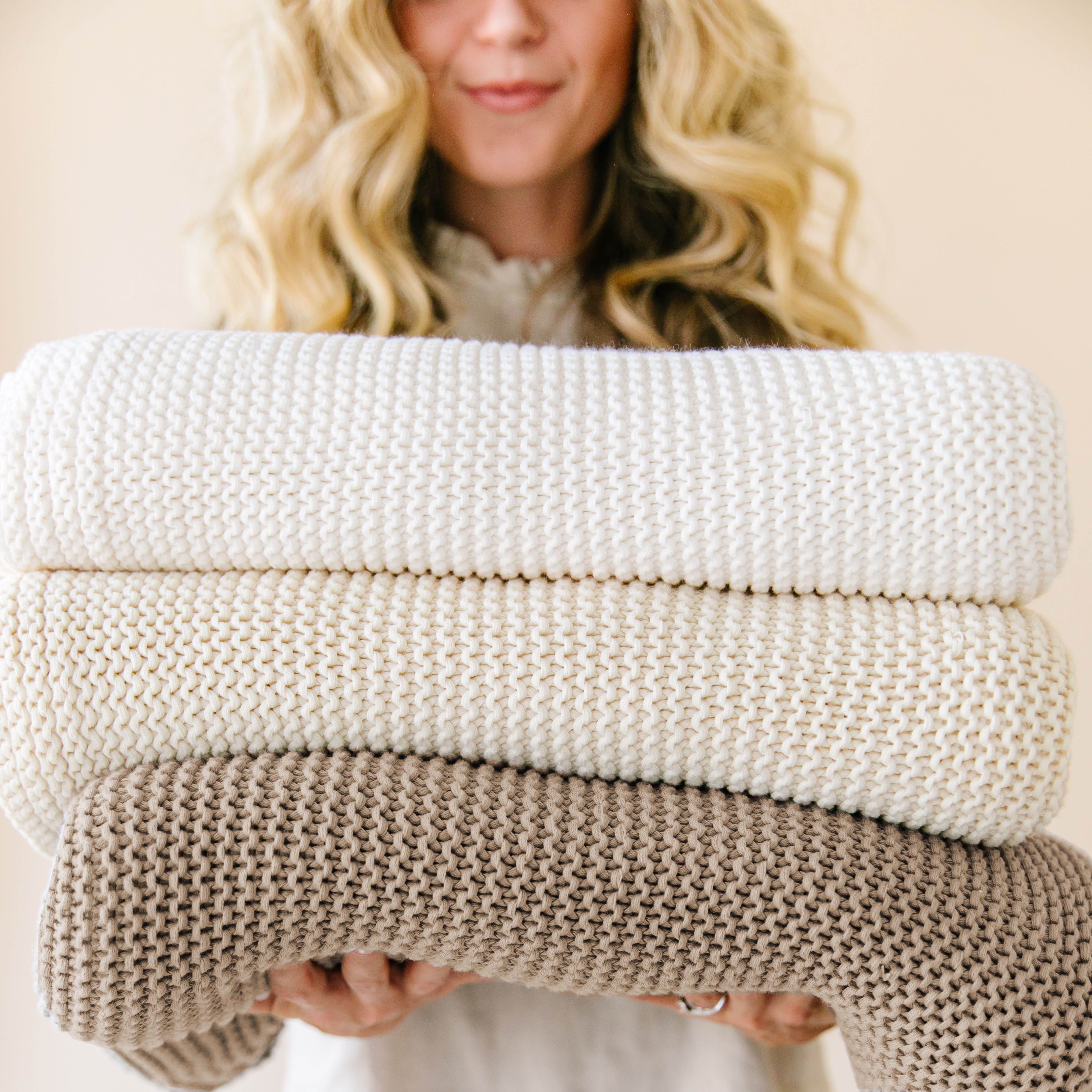 Chunky Knit Throw Blanket - Vanilla