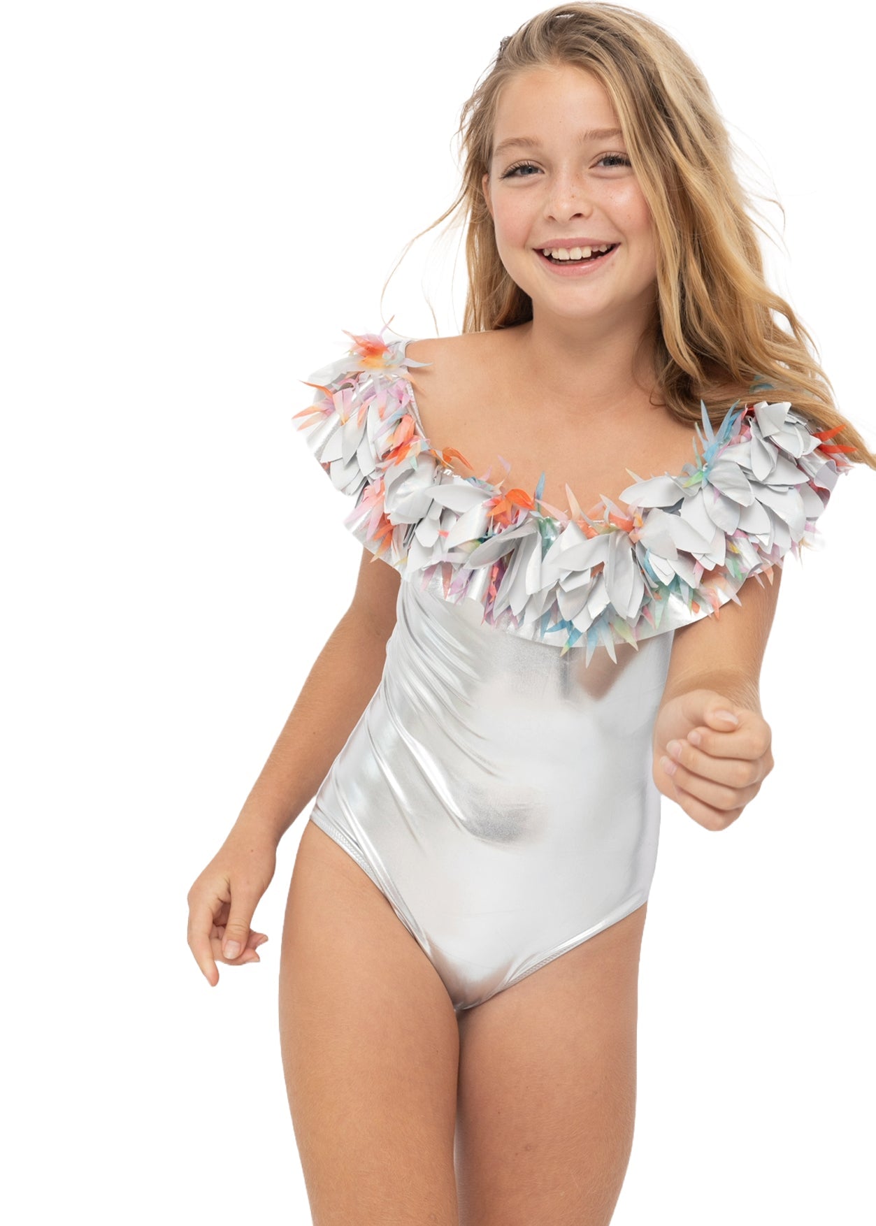 Silver Swimsuit with Mixed Petals