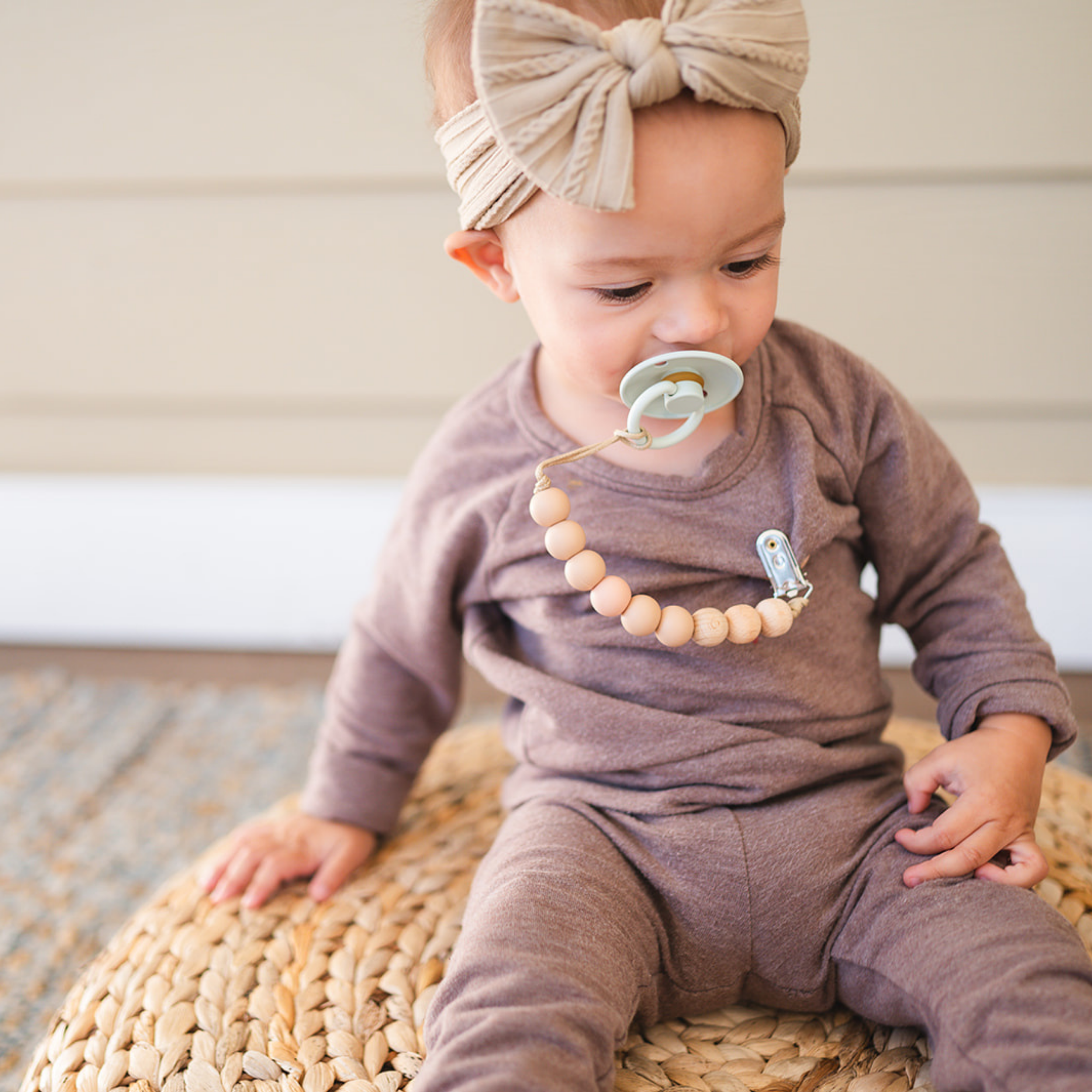 Sage Beaded Wooden & Silicone Pacifier Clip