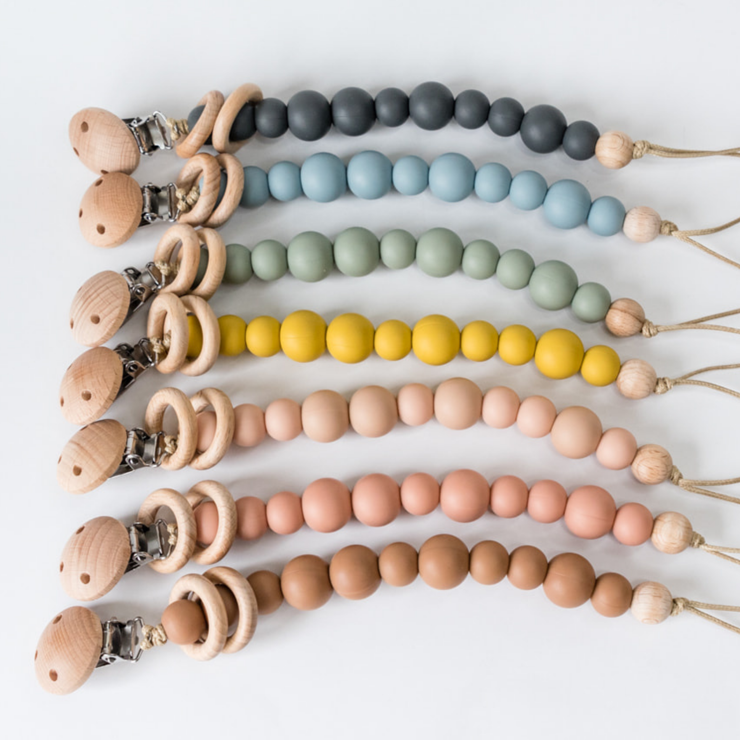 Clay Silicone Bead & Wood Ring Pacifier Clip