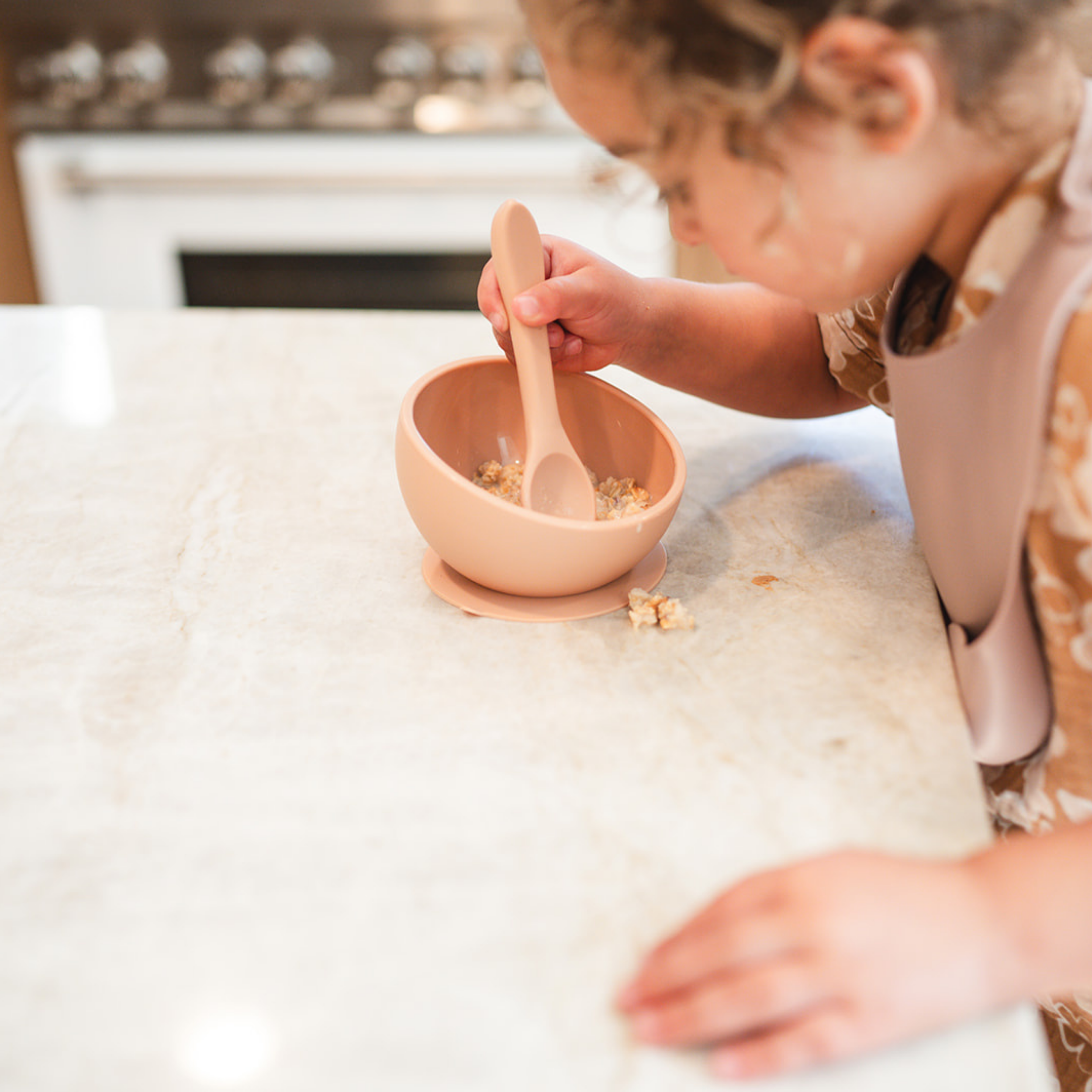 Dusty Rose Suction Bowl and Spoon Set