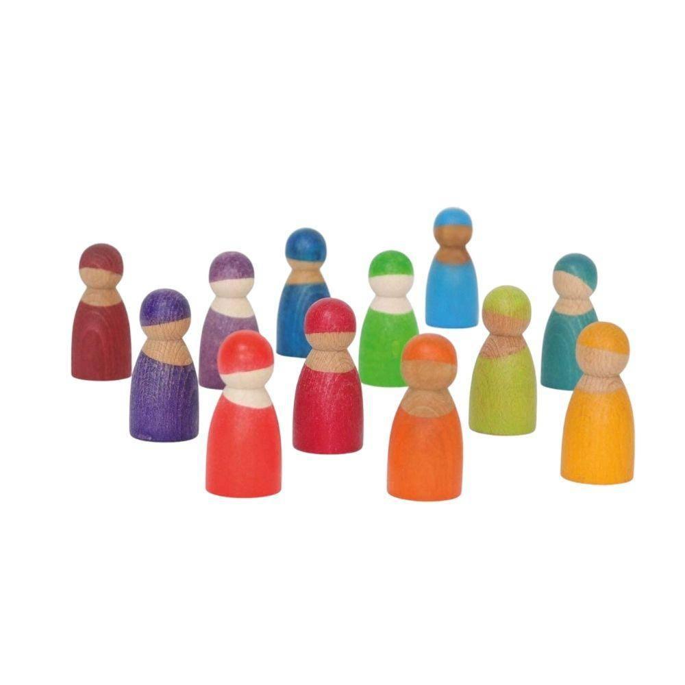 12 Rainbow Wooden Peg Dolls - Why and Whale