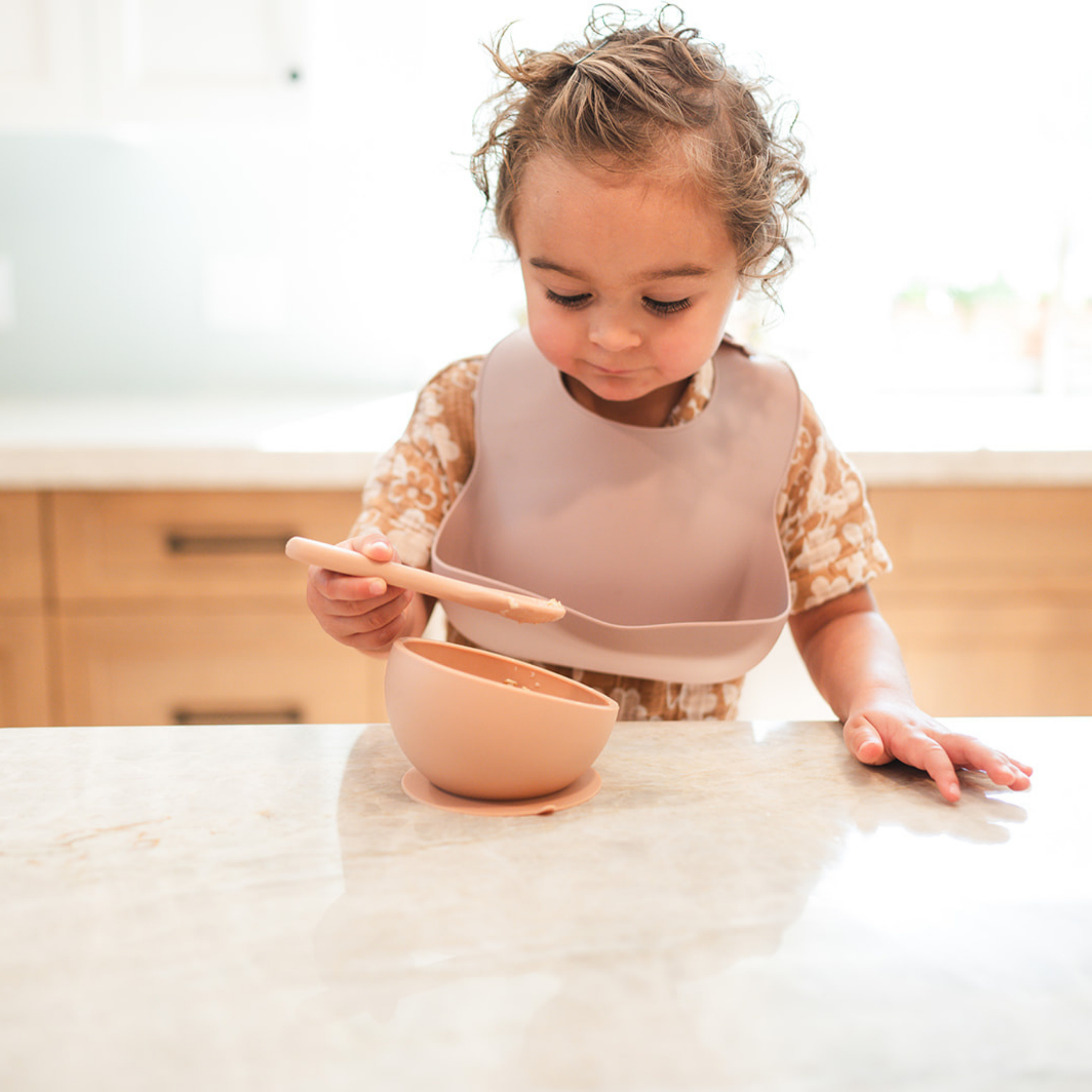 Mustard Suction Bowl and Spoon Set