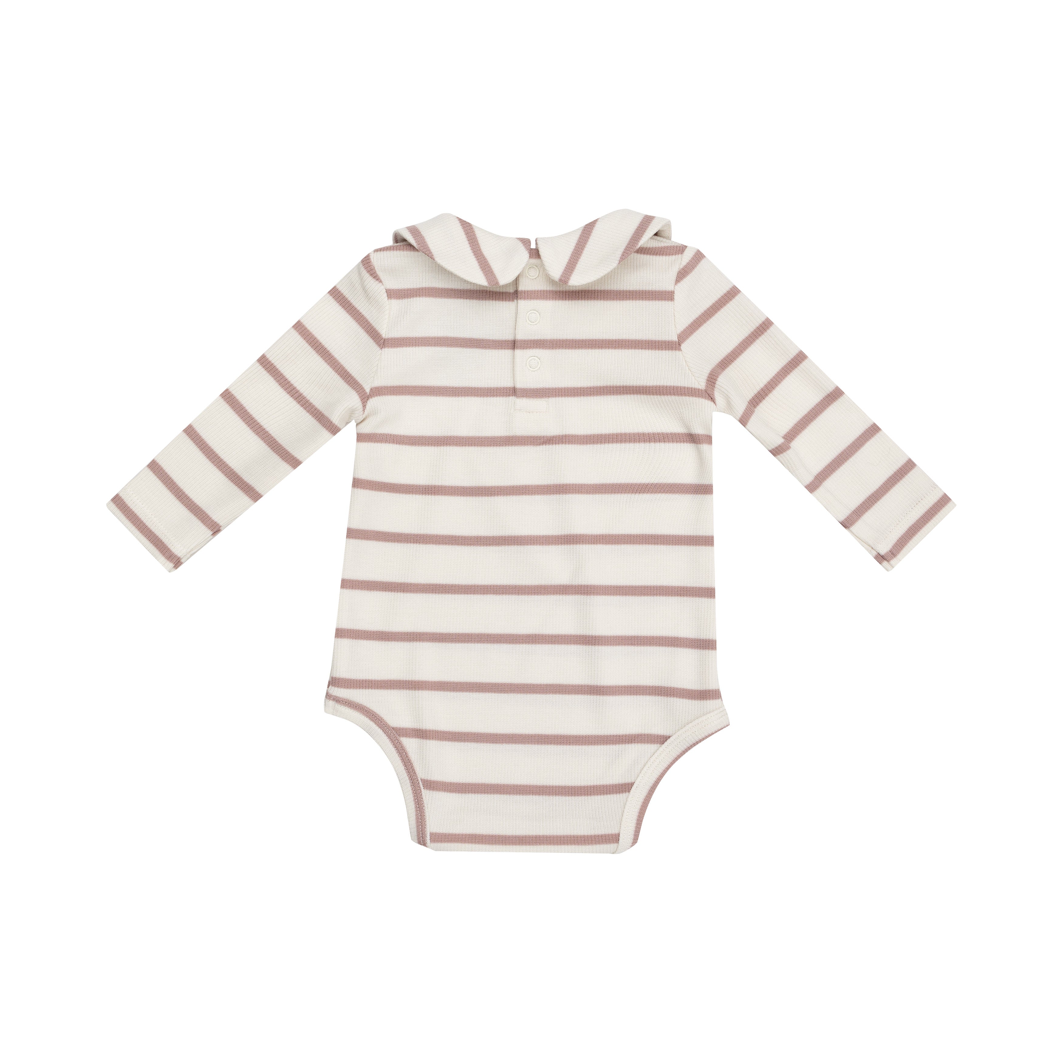 Peter Pan Collar Bodysuit - Modal Rib French Stripe -Misty Rose