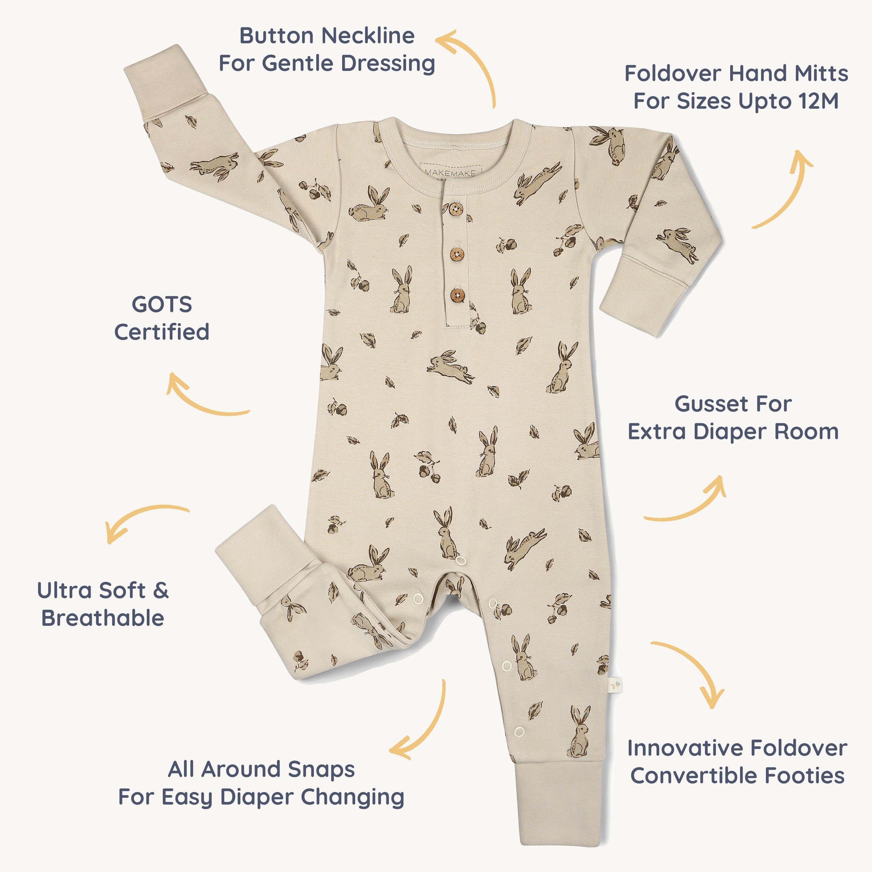 Organic Button Romper - Bunny Hop