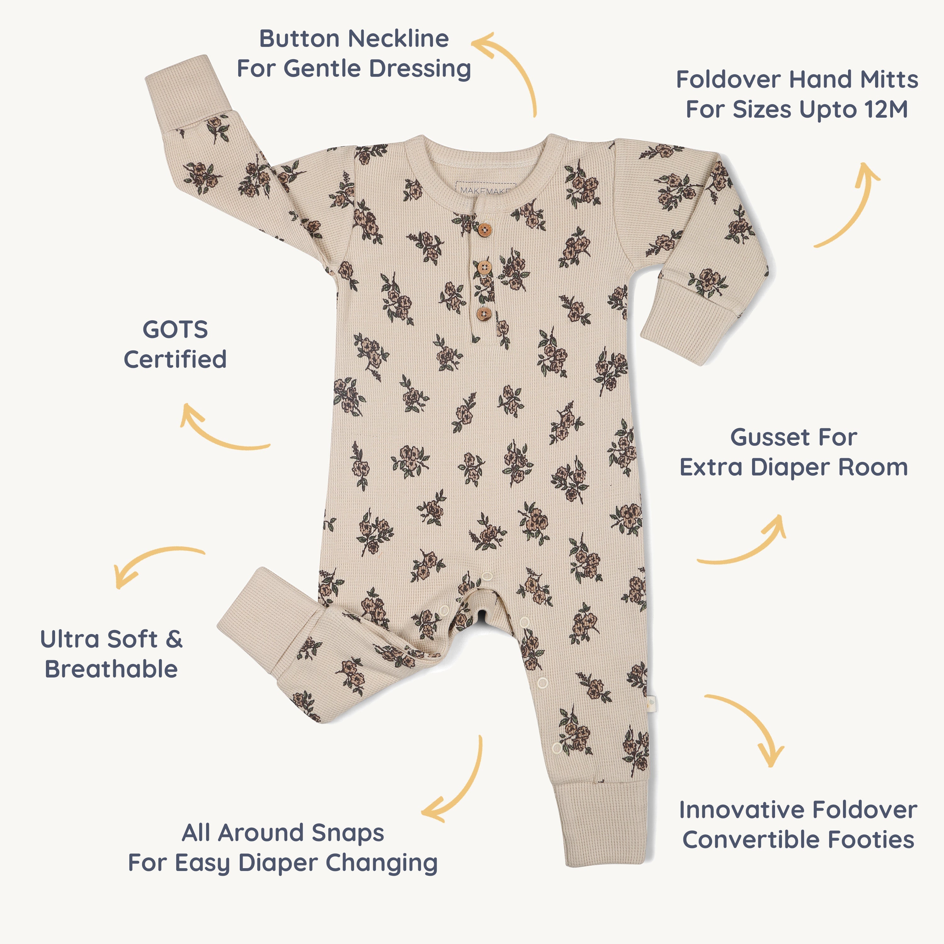 Organic Button Romper - Posy