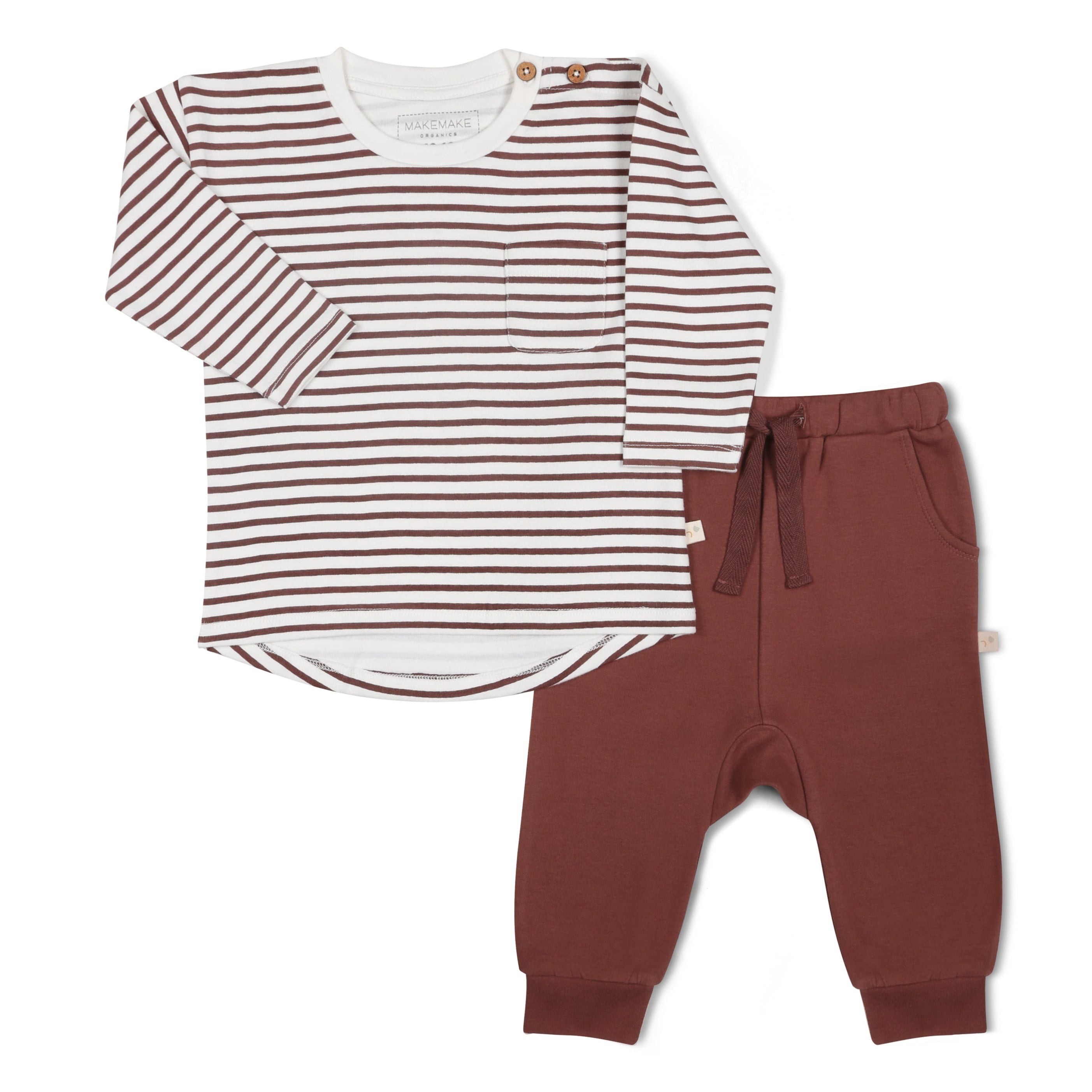 Organic Long Sleeve Tee & Pant Set - Plum Stripes