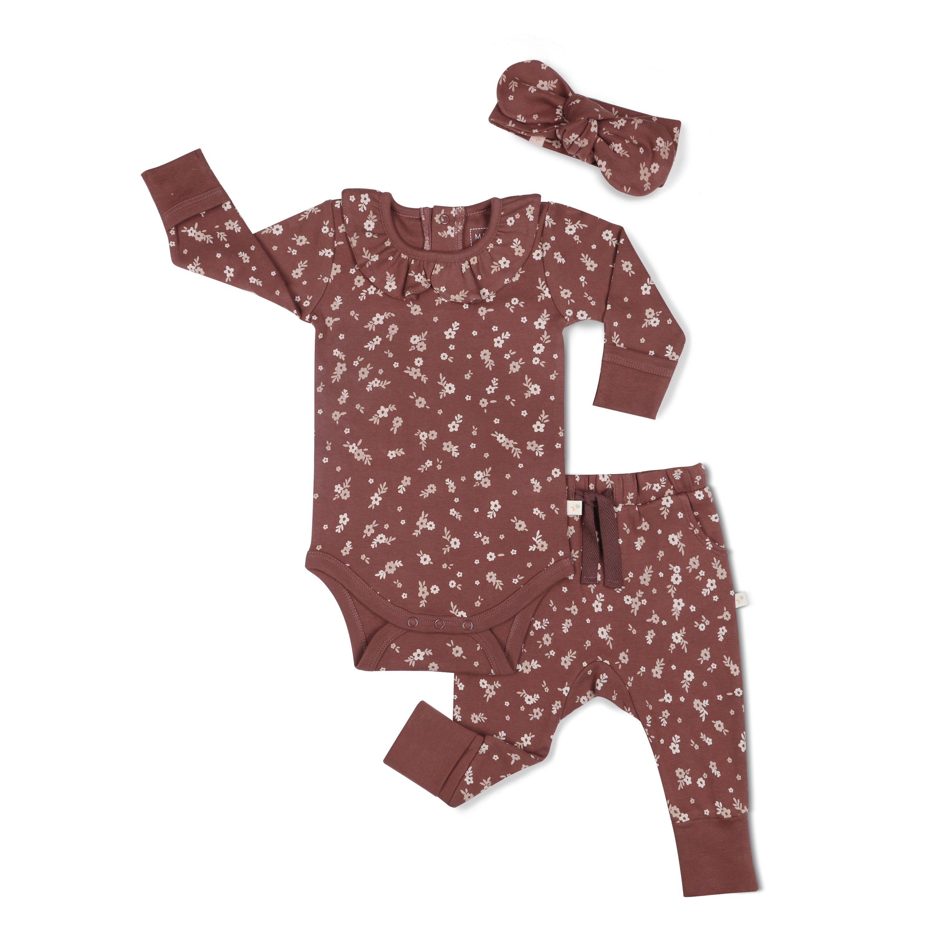 Organic Ruffle Onesie & Pants Set - Winter Bloom