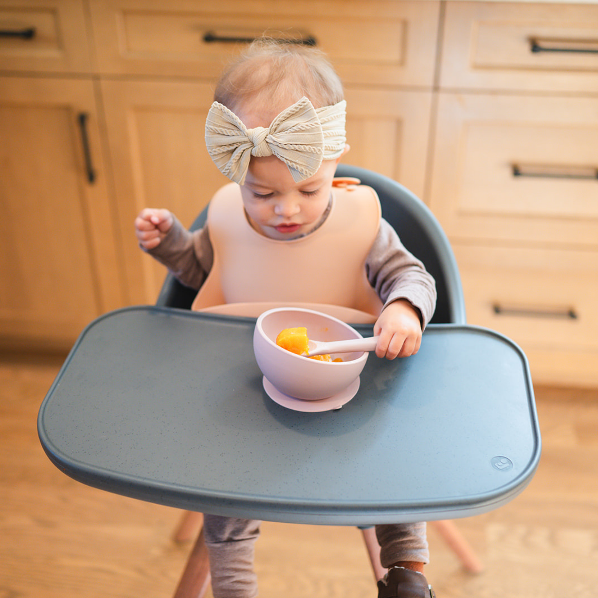 Dusty Rose Suction Bowl and Spoon Set