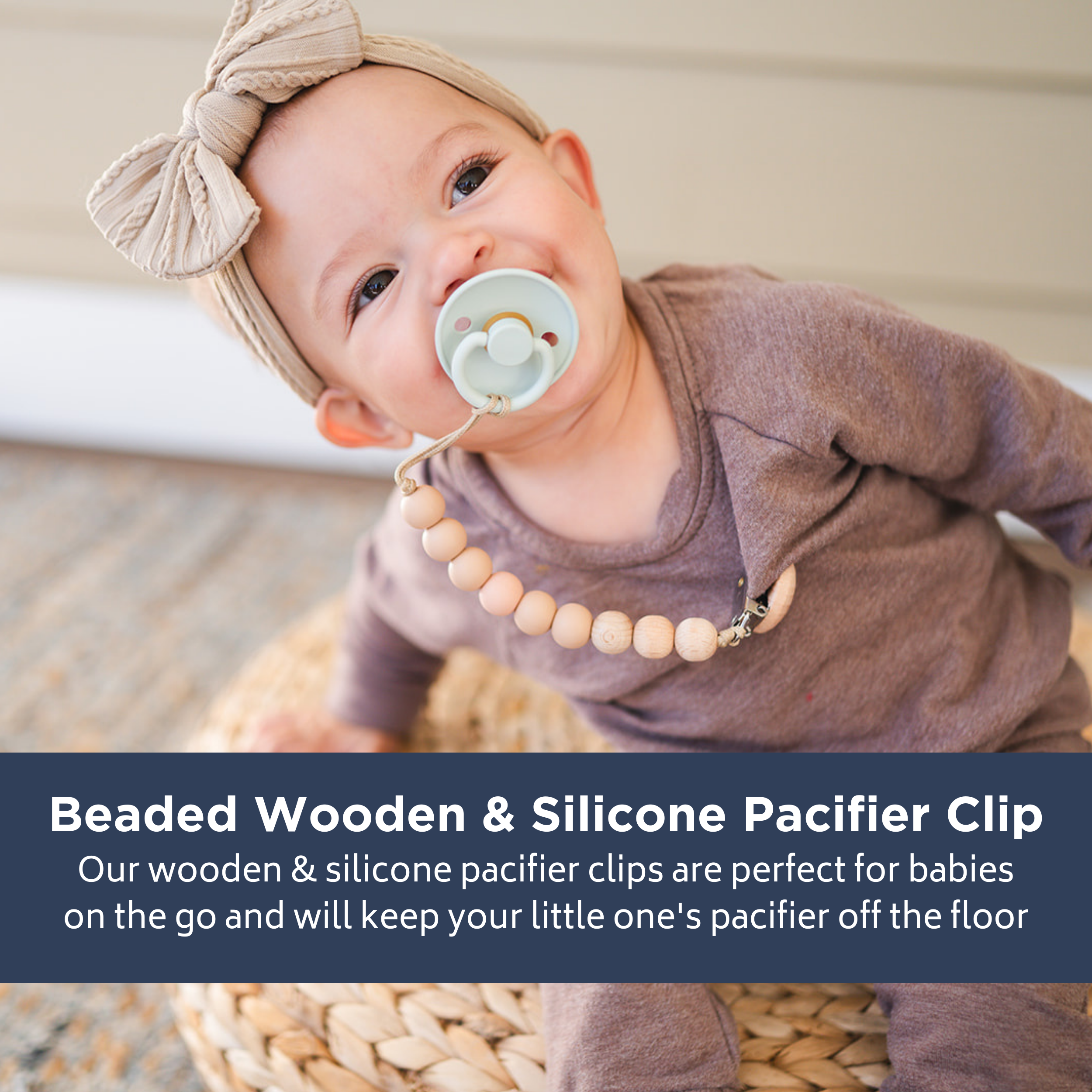 Charcoal Beaded Wooden & Silicone Pacifier Clip