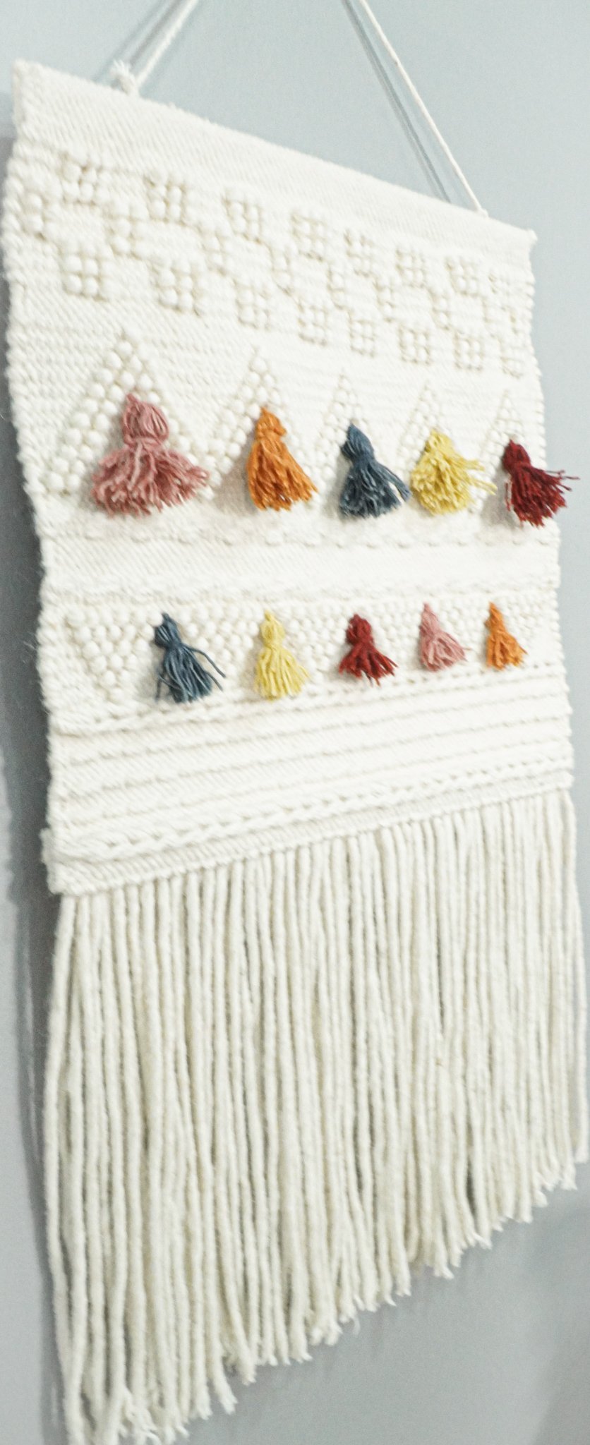 2x3 White Boho Hand Woven Wall Hanging, Tapestry  | WH4