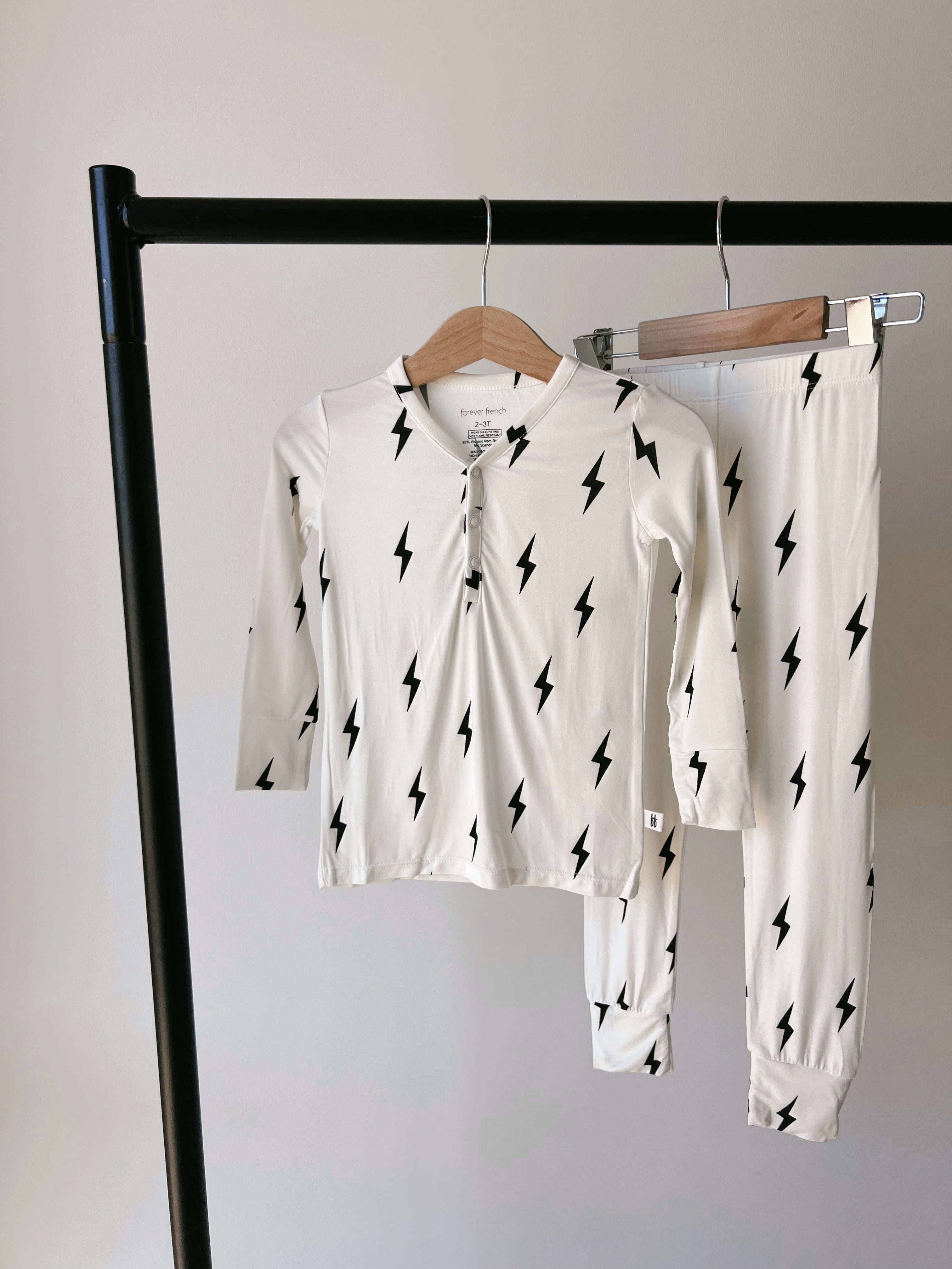 Black & White Lightning Bolt| Two Piece Bamboo Pajamas ff club