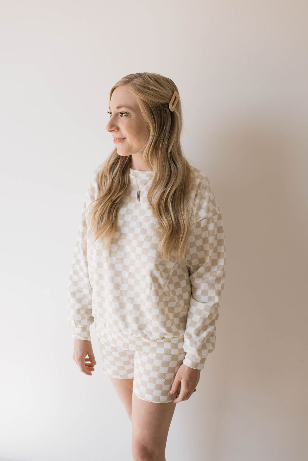 Adult Long Sleeve Short Set | Chai Checkerboard