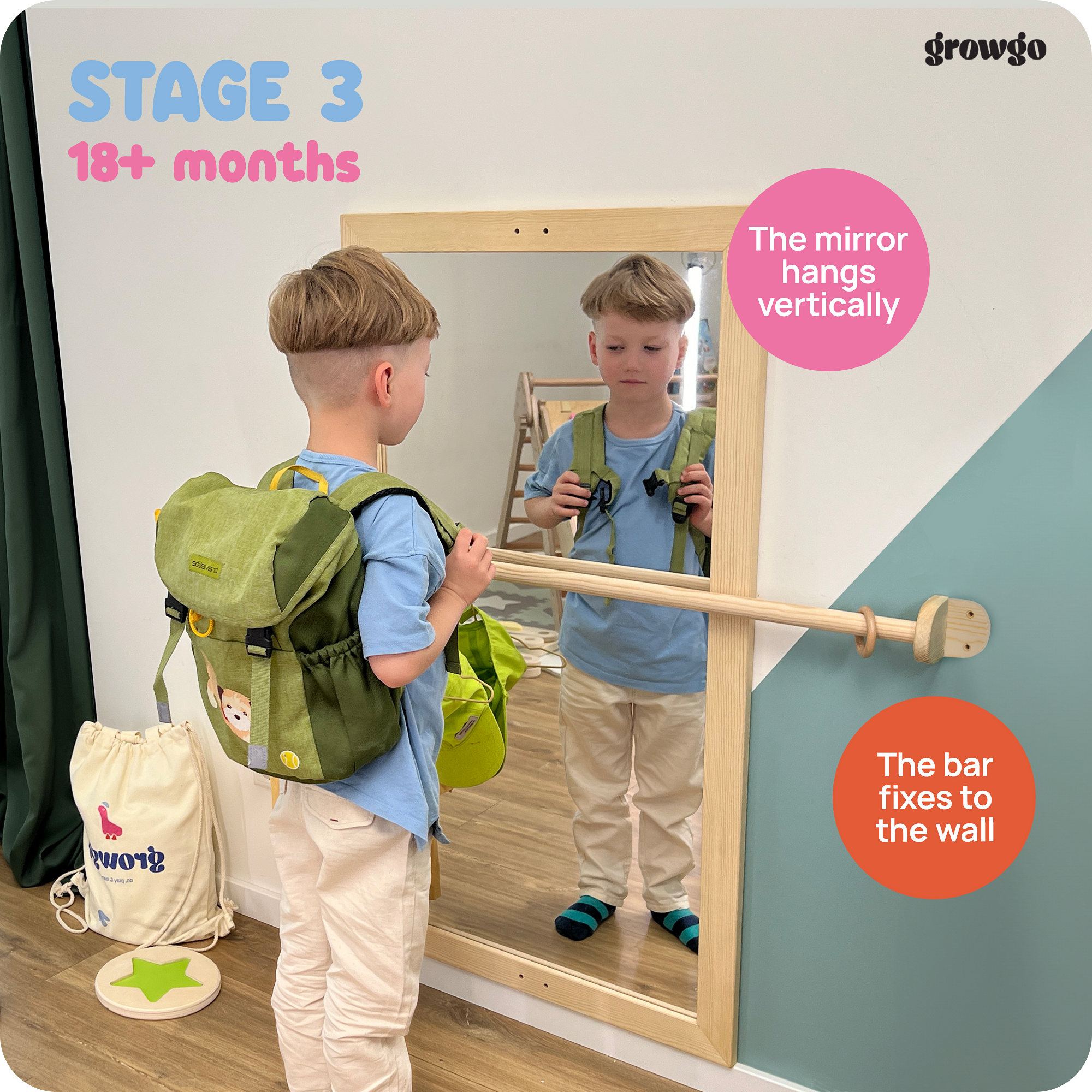 Montessori Baby Mirror with Bar 3 in 1