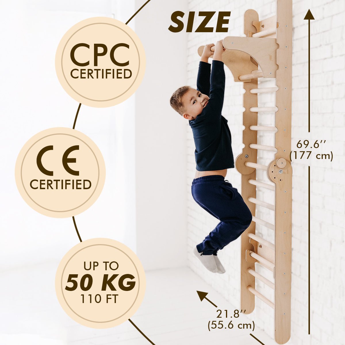 4in1 Climbing Set: Wooden Swedish Wall + Swing Set + Slide Board + Triangle Ladder