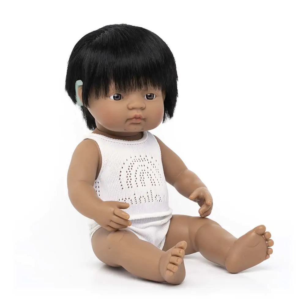 Miniland Baby Doll Hispanic Boy with Hearing Implant 15"