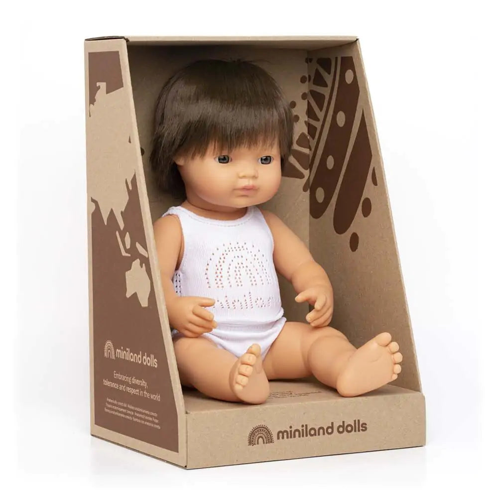 Miniland Baby Doll Brunette Boy 15"