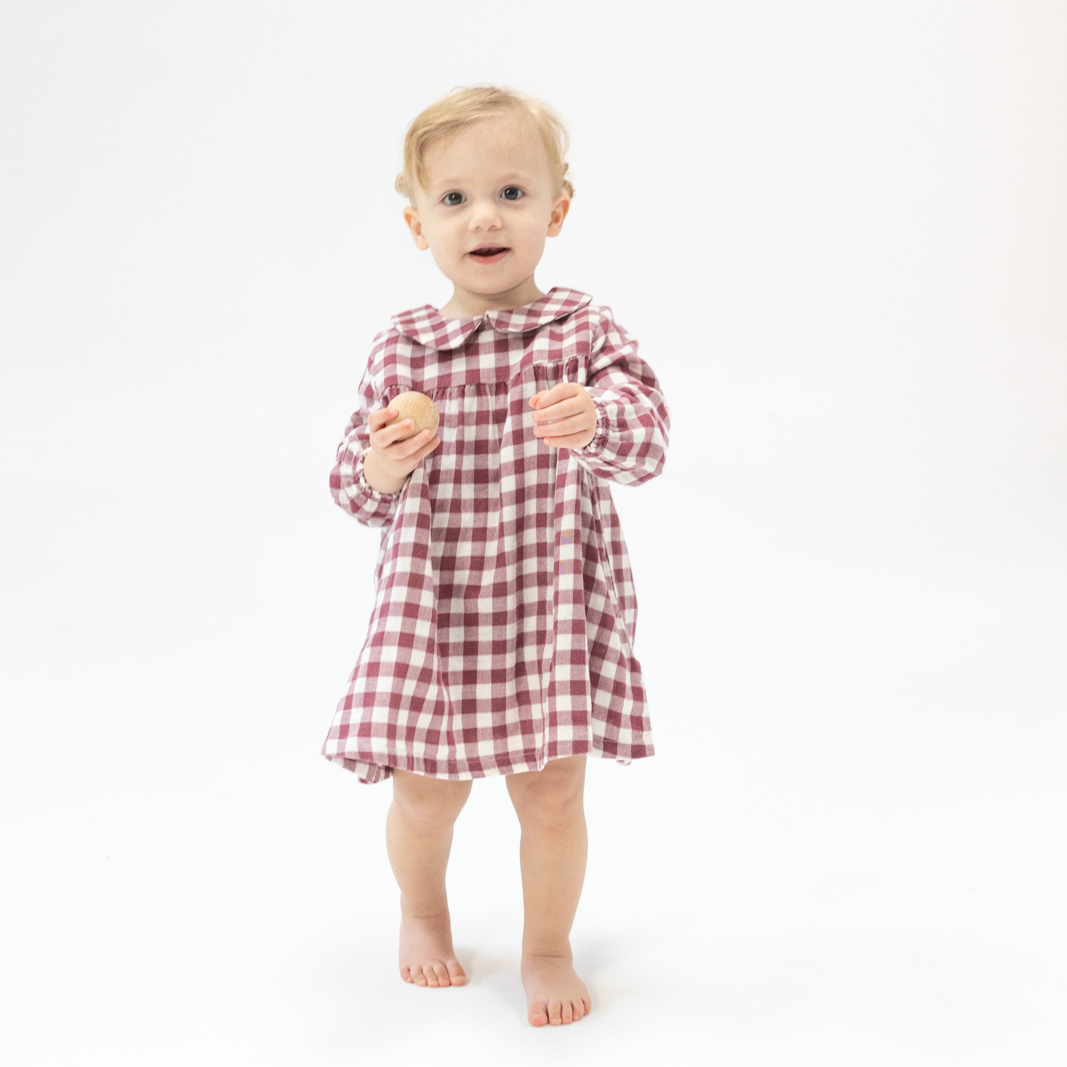 Peter Pan Collar Dress And Bloomer - Gingham Plum