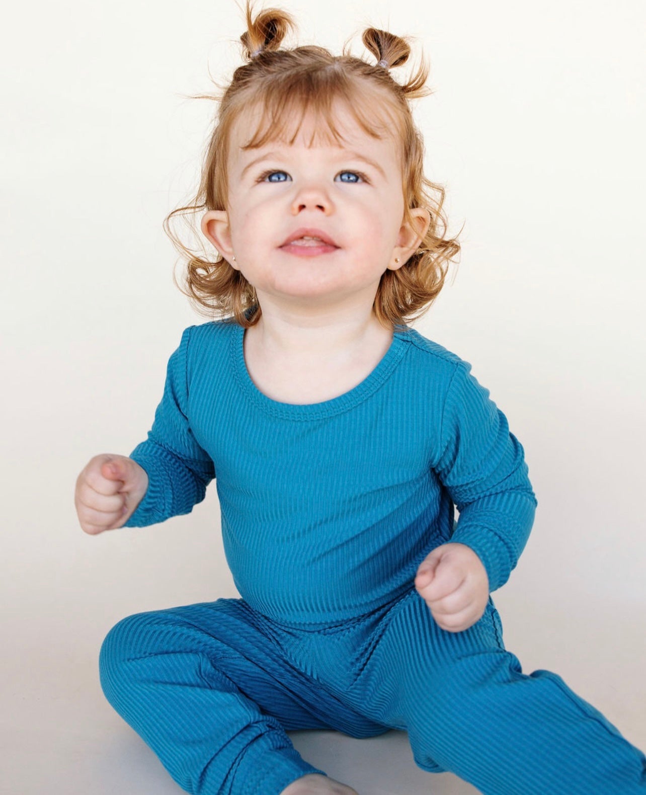 Blue Ribbed Two Piece Long Set