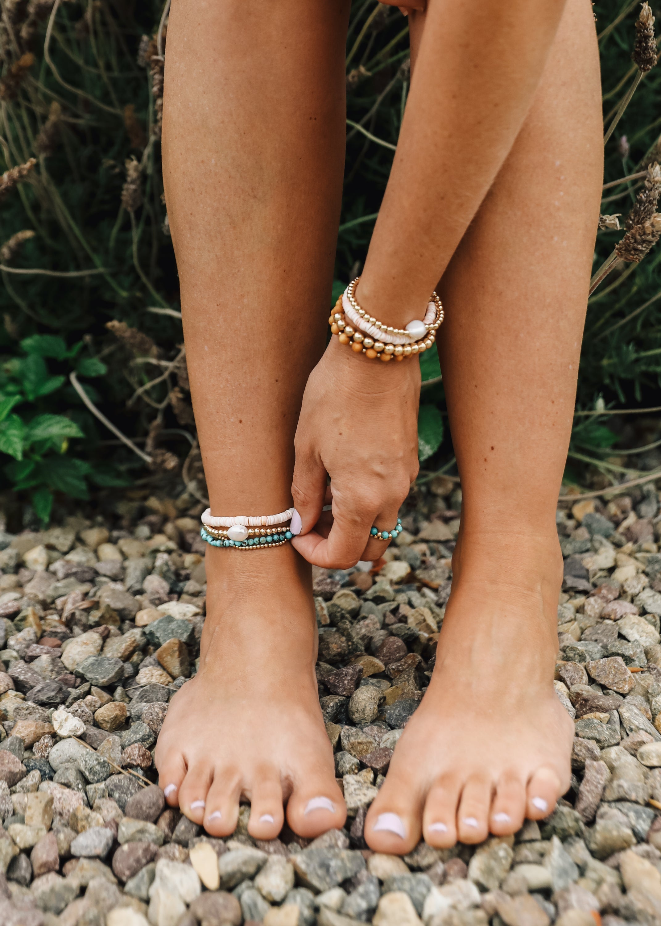 Cypress Wood : 14k Gold Filled Sun + Moon || Stretch Bracelet