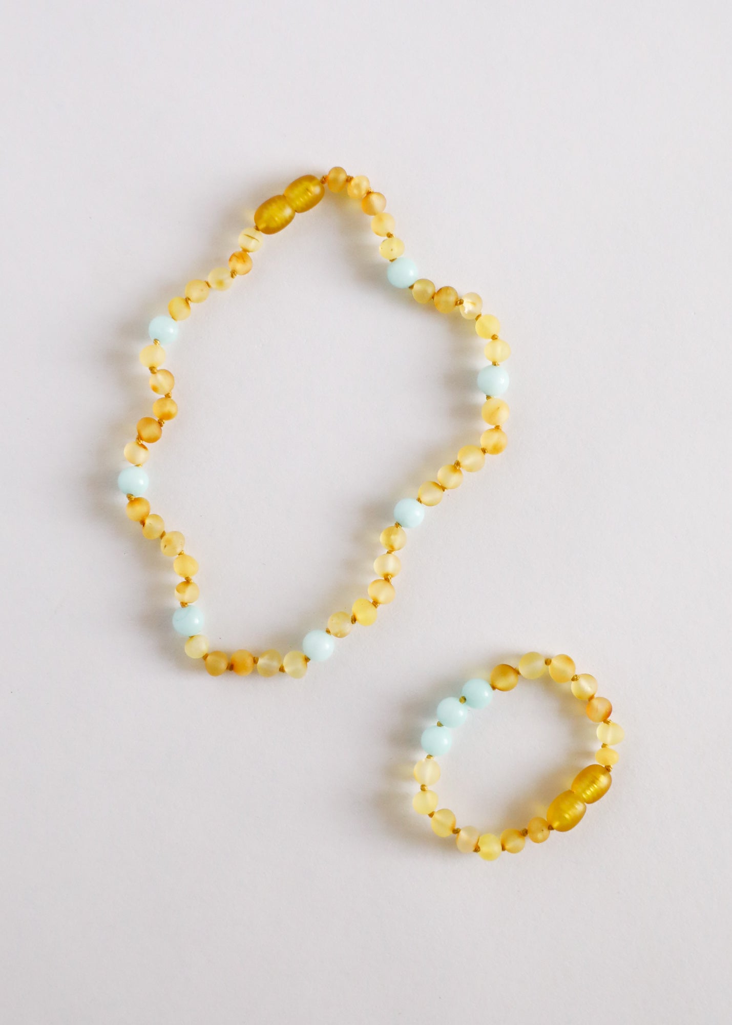 Raw Honey Baltic Amber + Amazonite || Halo Necklace