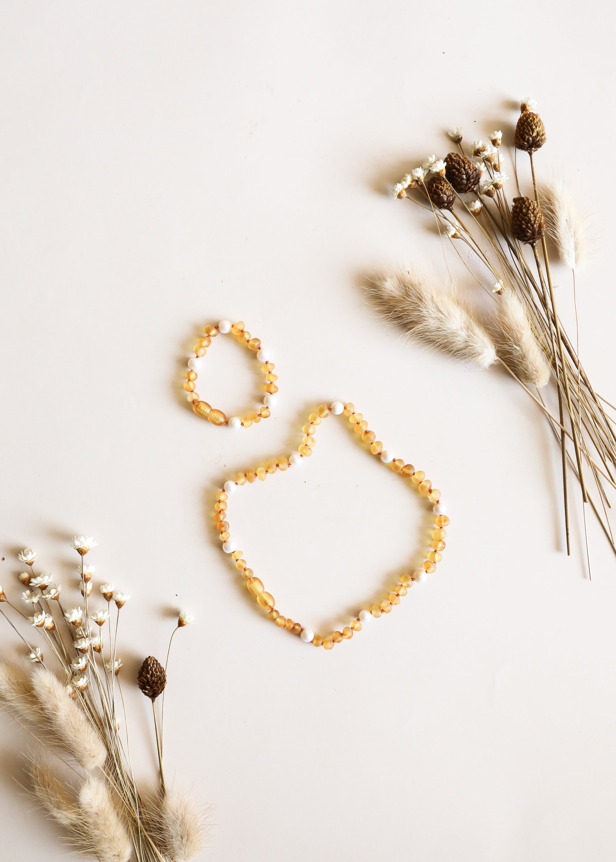 Raw Honey Baltic Amber + Pearl Halo || Necklace Set