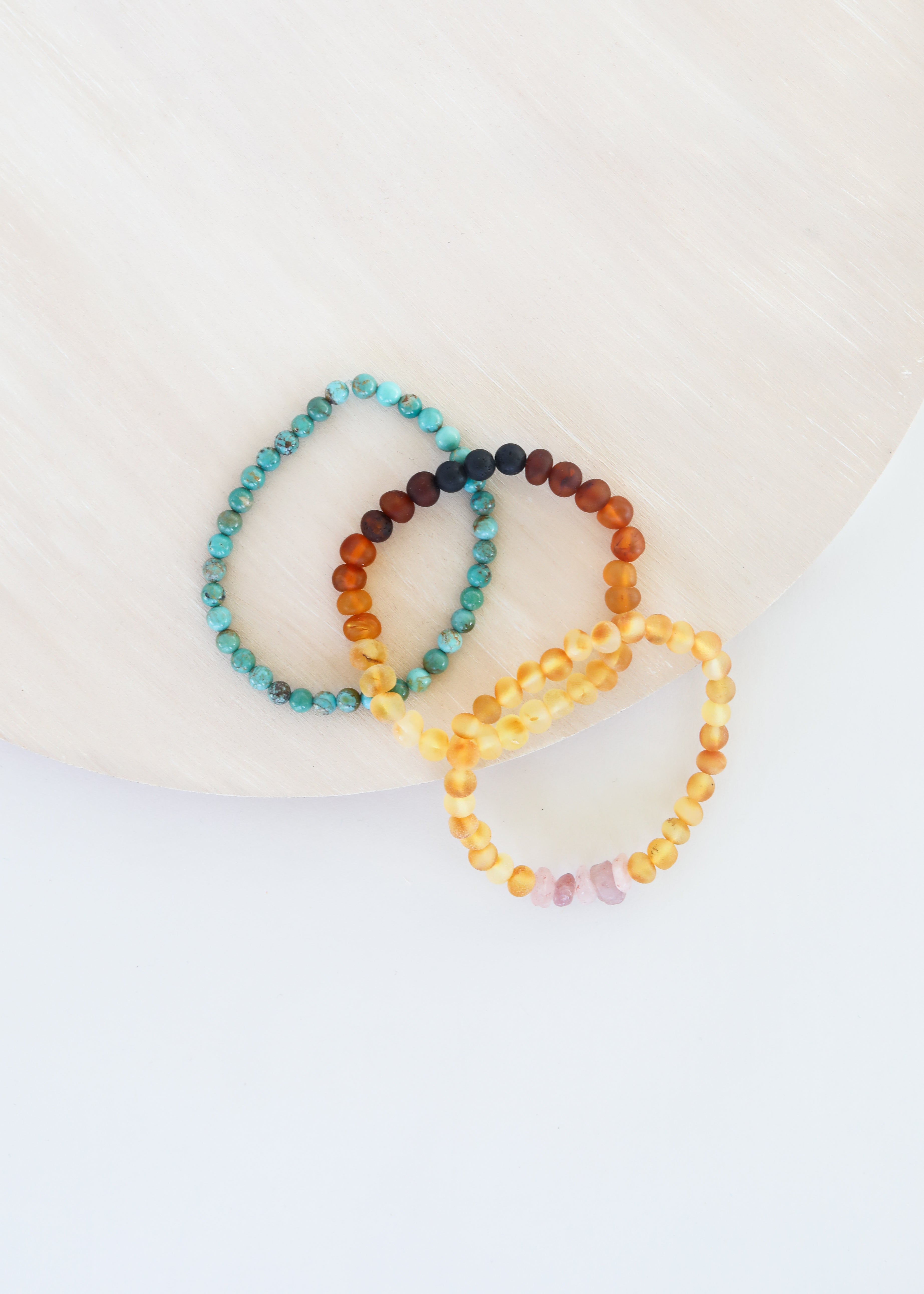 Raw Honey Baltic Amber + Raw Rose Quartz || Adult Bracelet