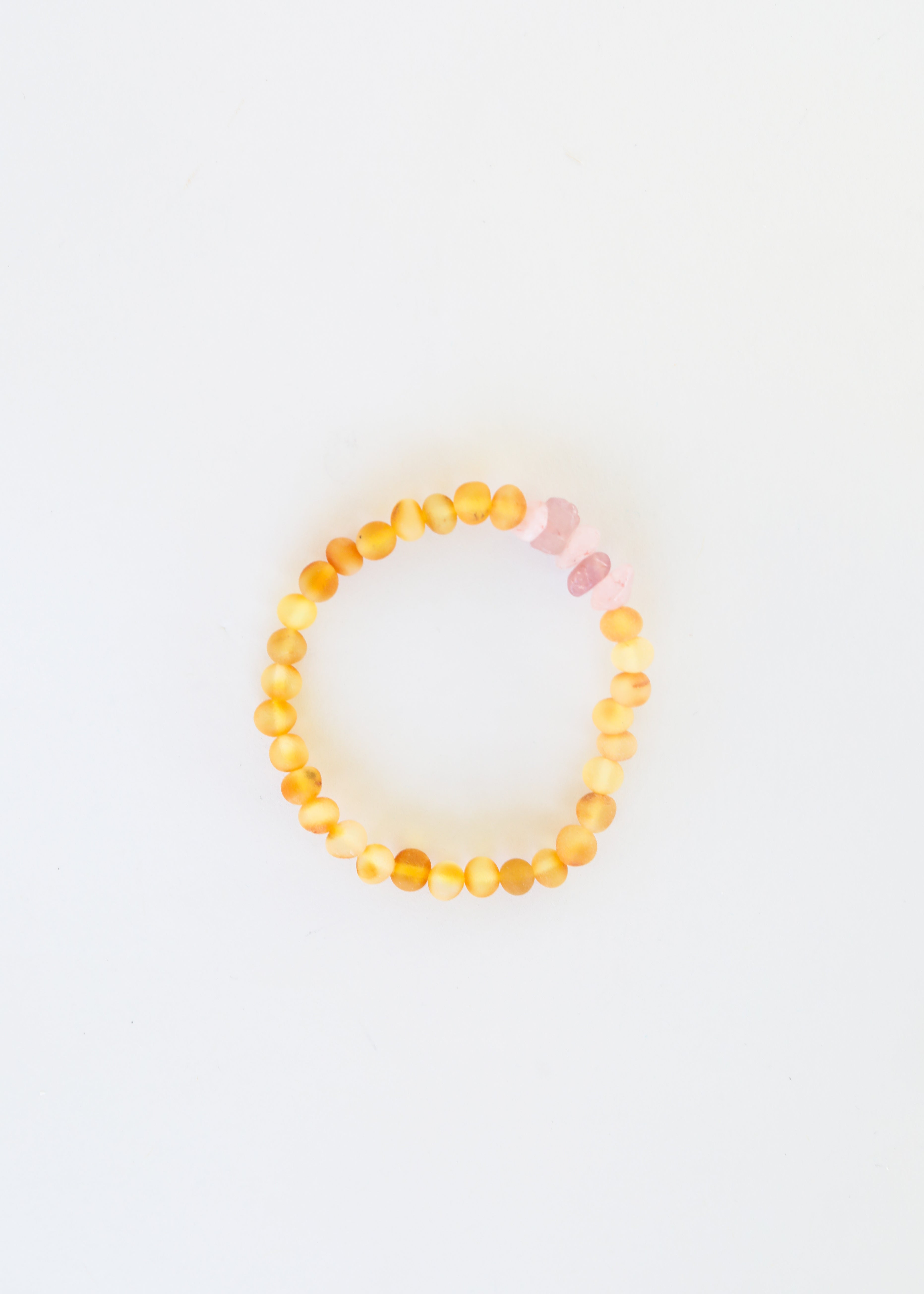 Raw Honey Baltic Amber + Raw Rose Quartz || Adult Bracelet