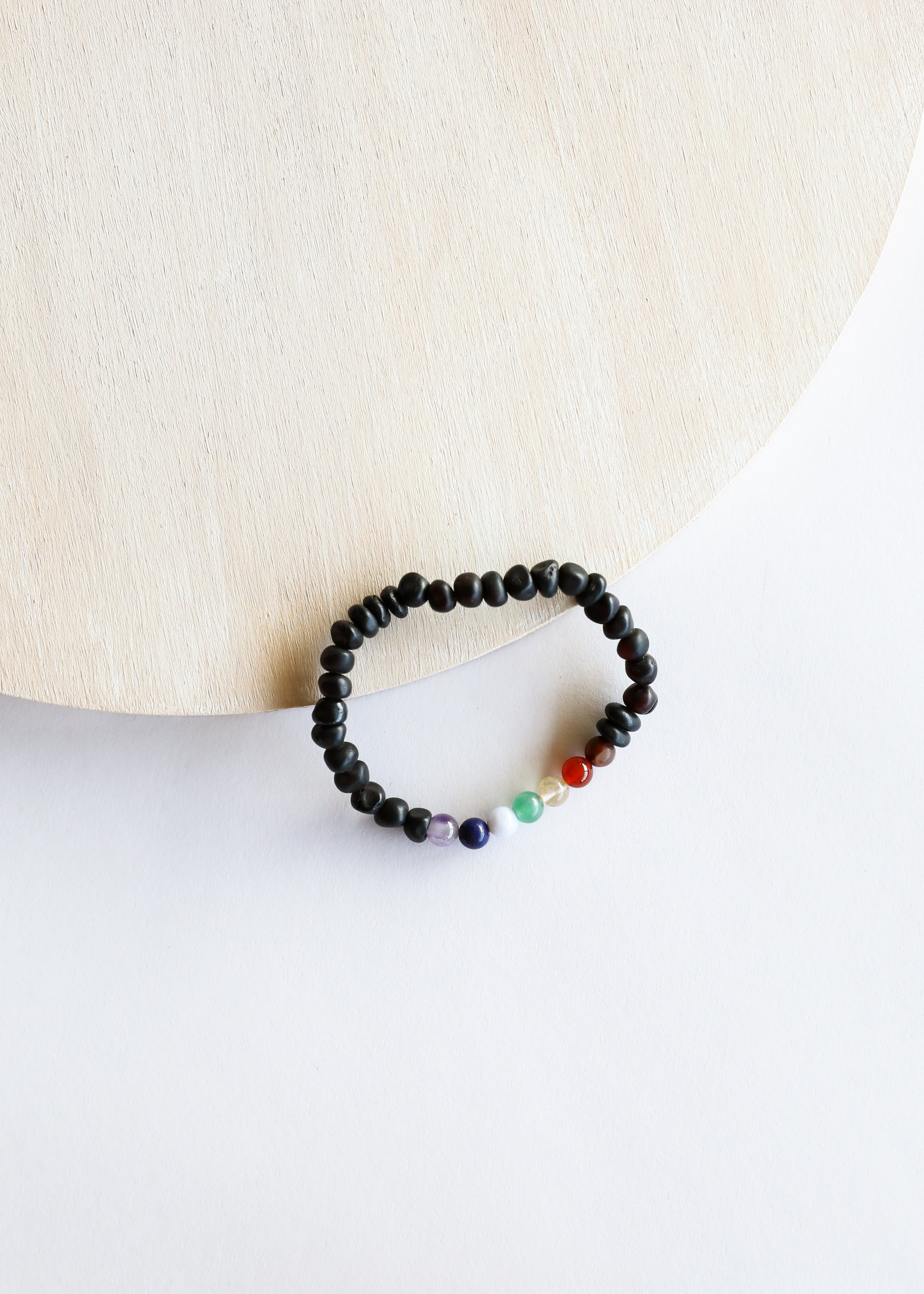 Raw Black Baltic Amber + CHAKRA Crystals || Adult Bracelet